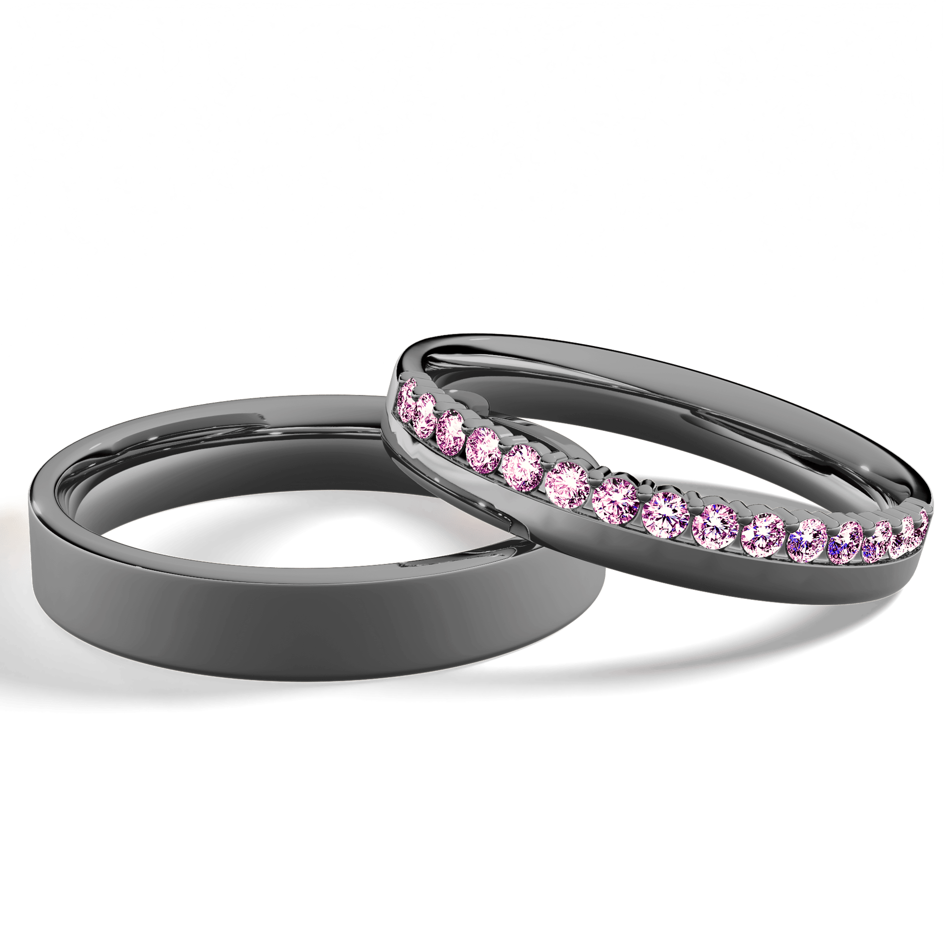 Obrączka z diamentami Daisy z czarnego złota 3mm z różowym diamentem laboratoryjnym