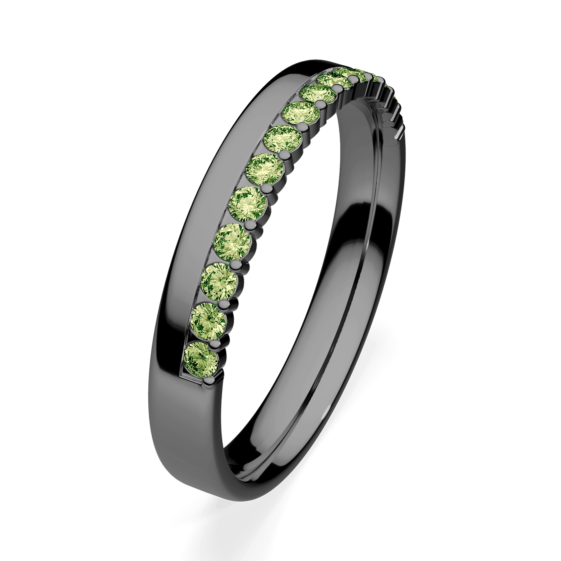 Obrączka z diamentami Daisy z czarnego złota 3mm z jasnym zielonym diamentem laboratoryjnym