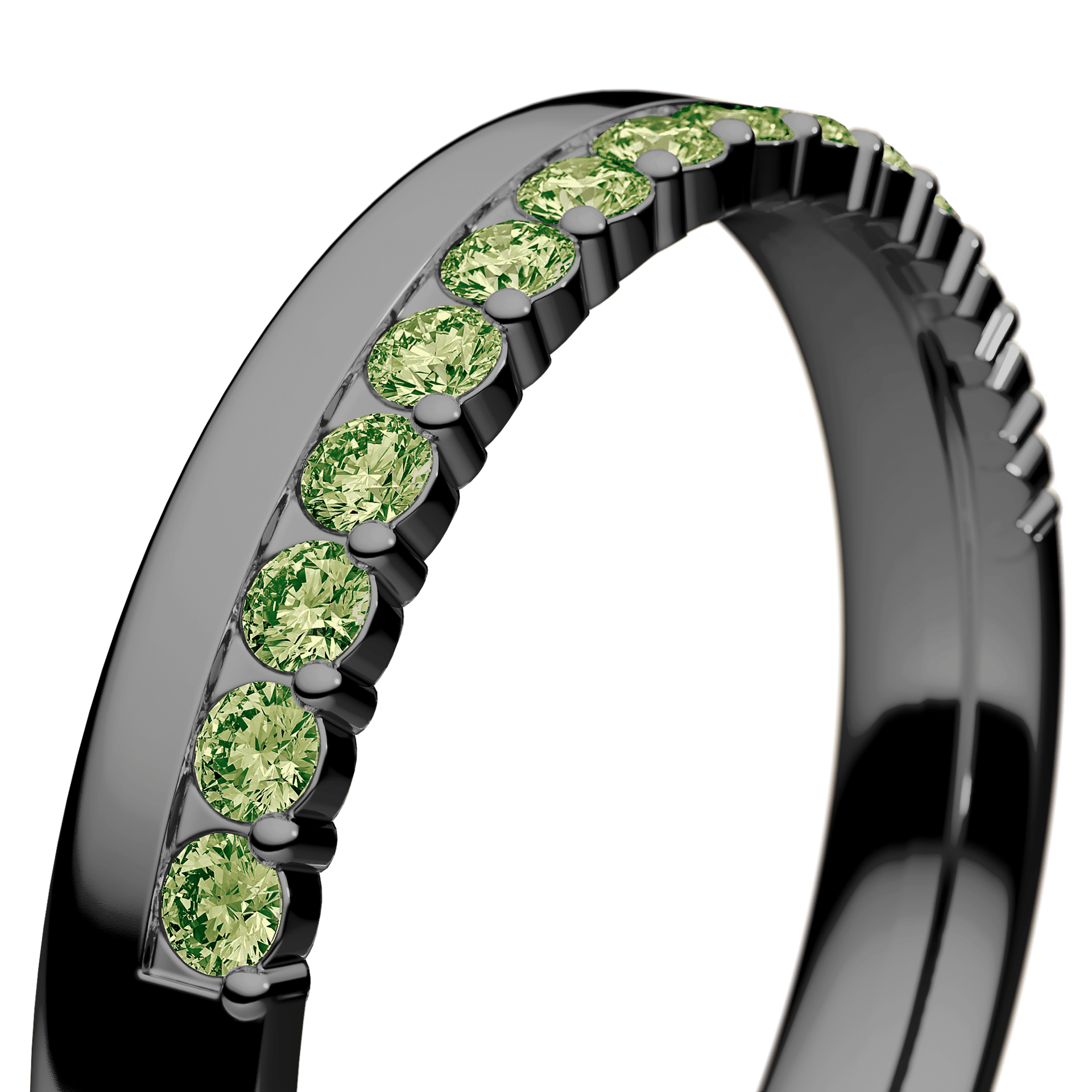 Obrączka z diamentami Daisy z czarnego złota 3mm z jasnym zielonym diamentem laboratoryjnym