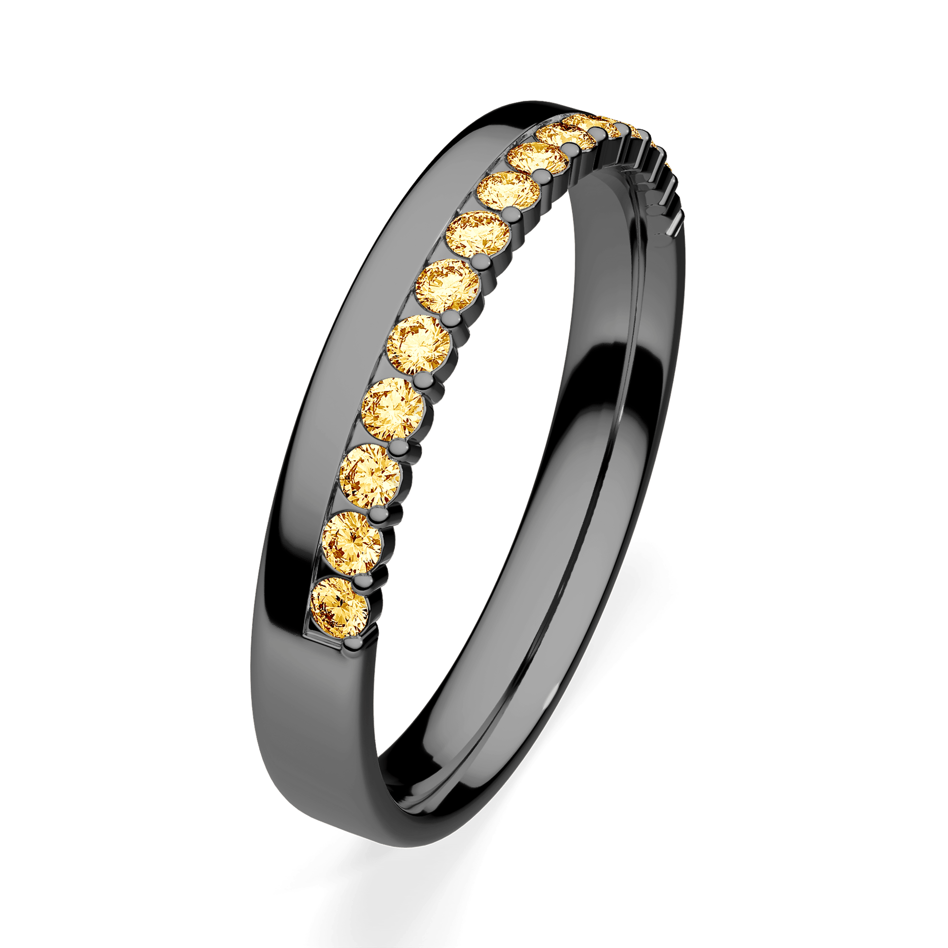 Obrączka z diamentami Daisy z czarnego złota 3mm z żółtym diamentem laboratoryjnym