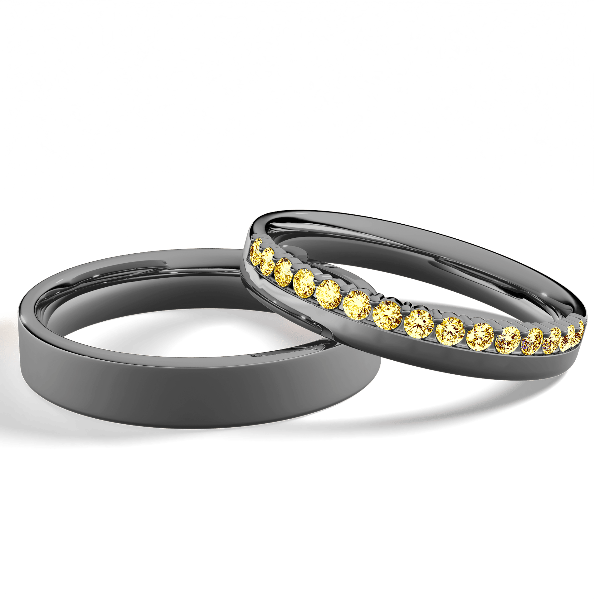 Obrączka z diamentami Daisy z czarnego złota 3mm z żółtym diamentem laboratoryjnym