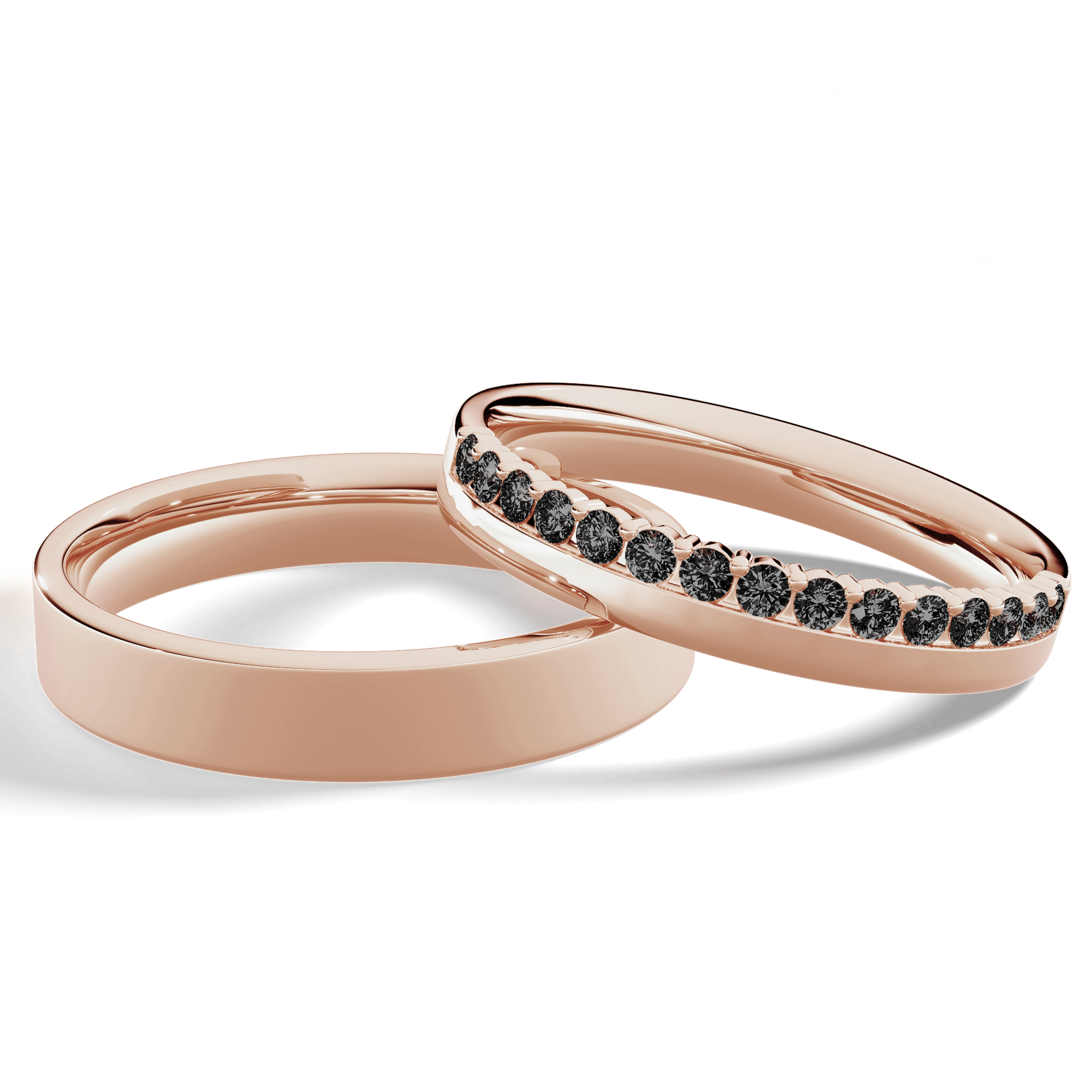 Obrączka z diamentami Daisy z różowego złota 3mm z czarnym diamentem laboratoryjnym