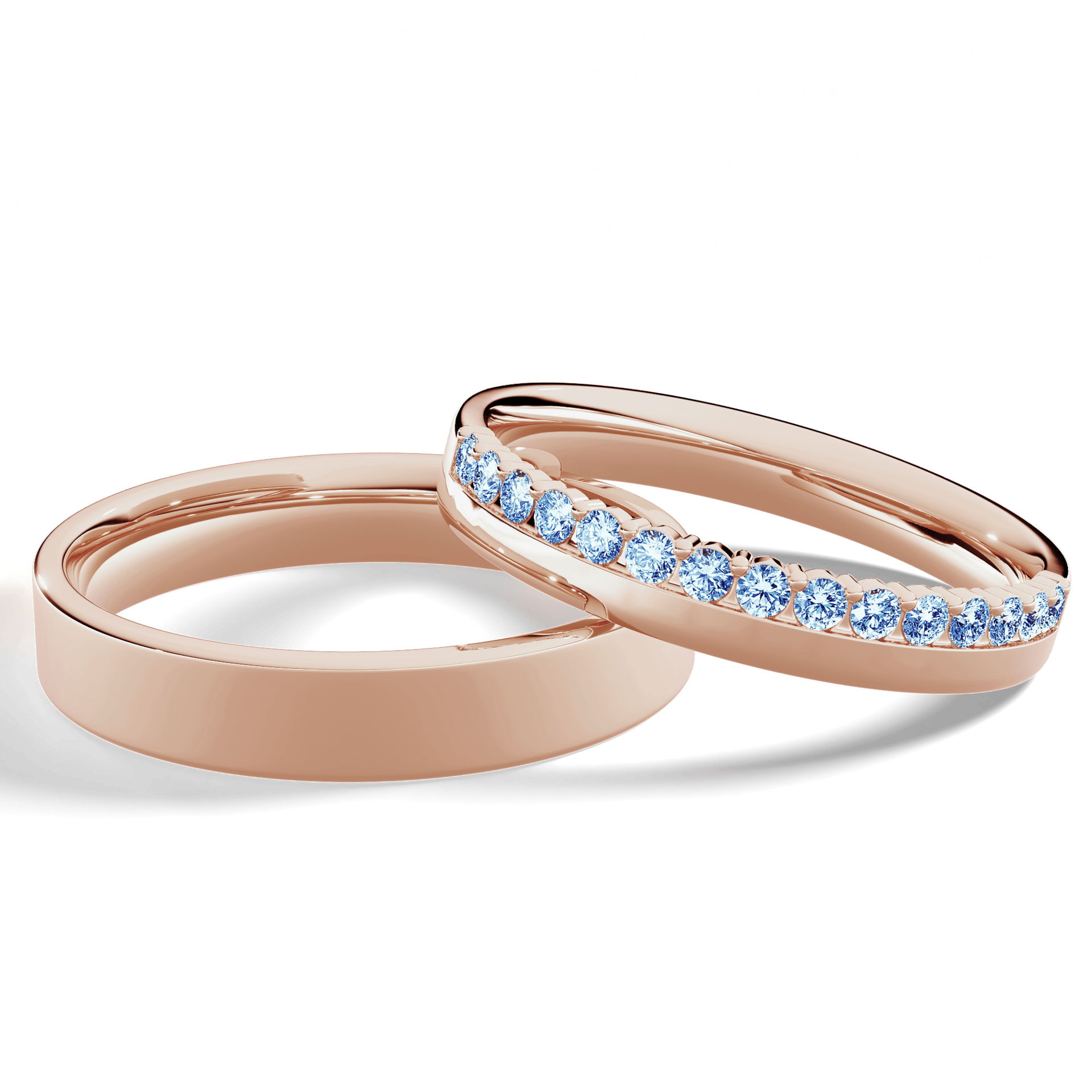 Obrączka z diamentami Daisy z różowego złota 3mm z niebieskim diamentem laboratoryjnym