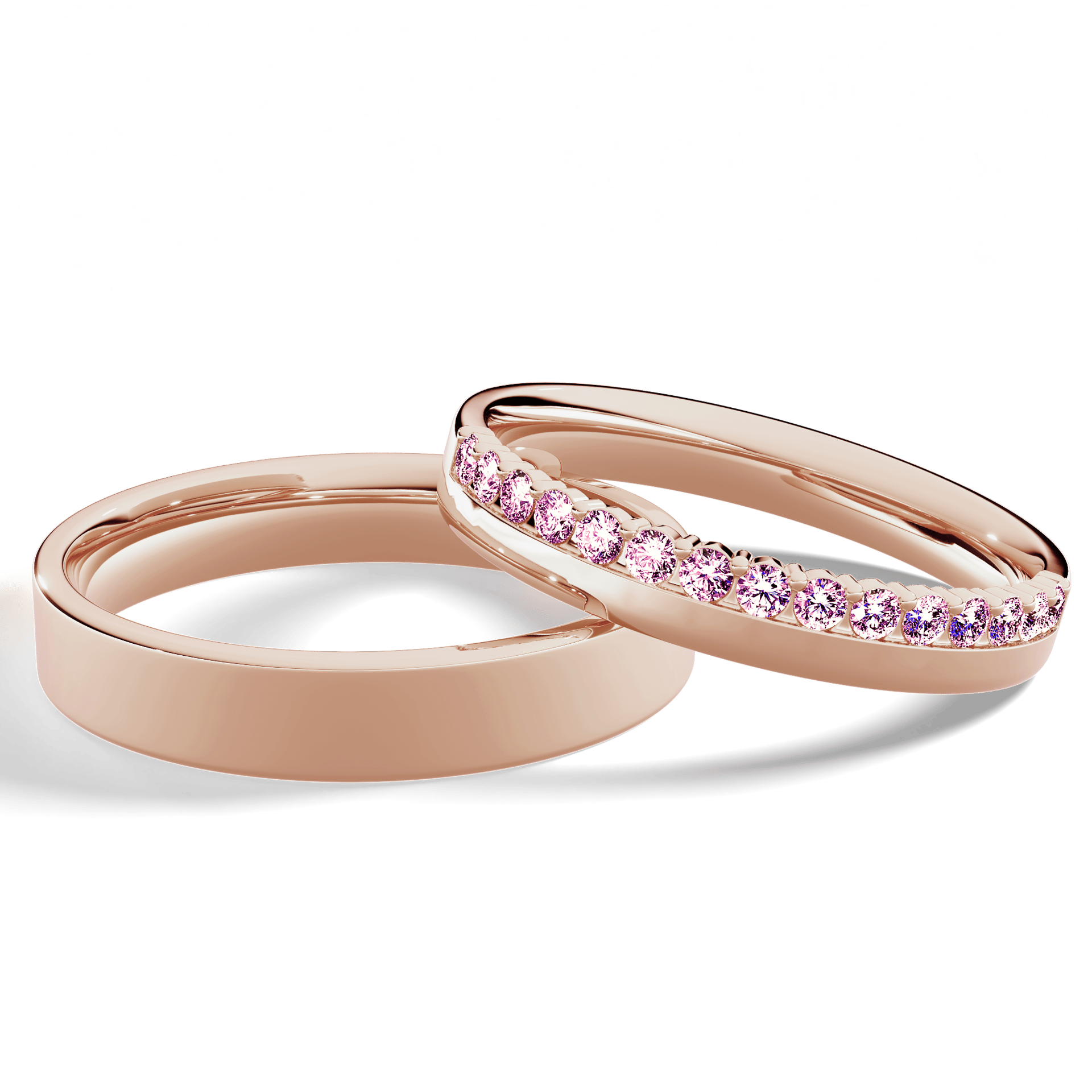 Obrączka z diamentami Daisy z różowego złota 3mm z różowym diamentem laboratoryjnym