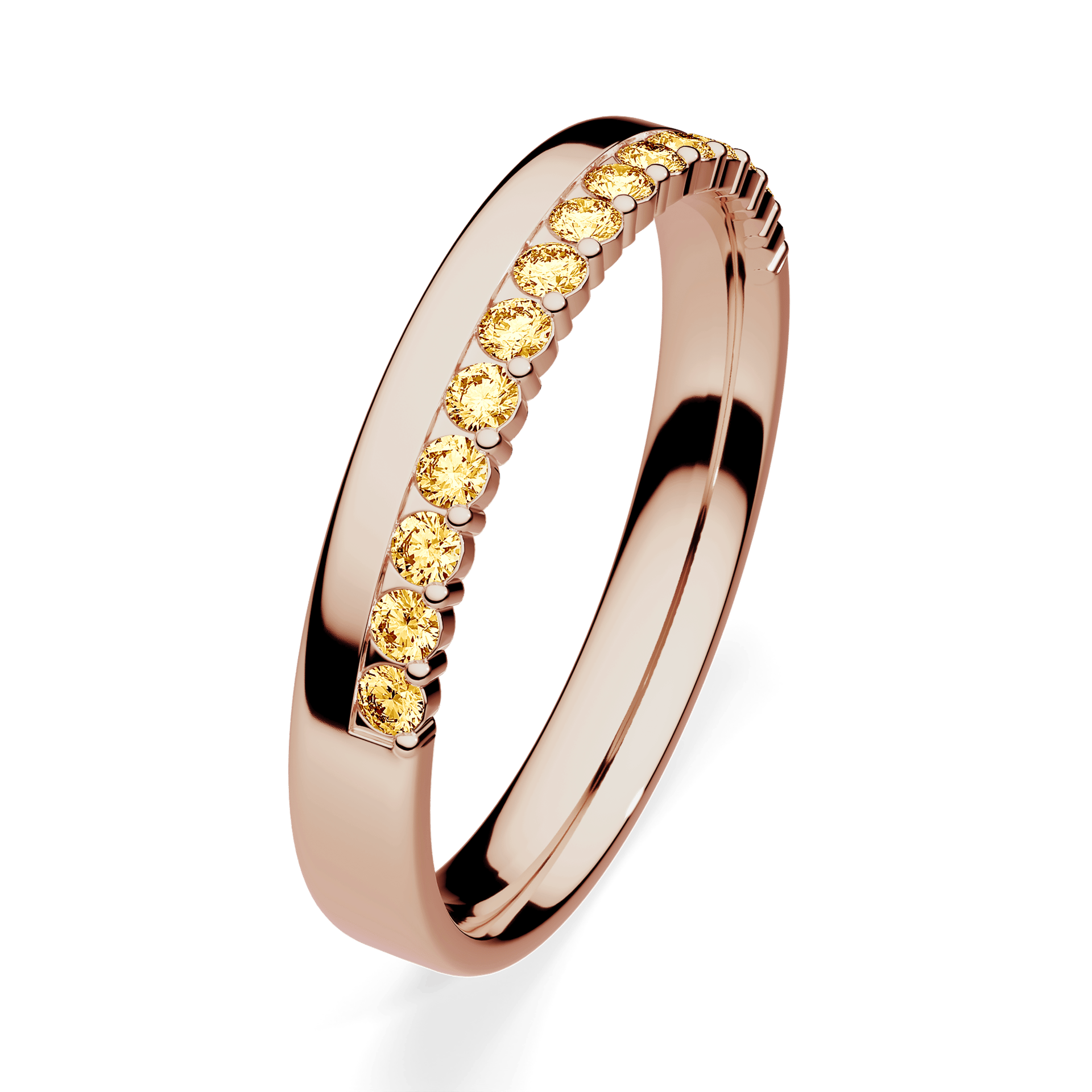 Obrączka z diamentami Daisy z różowego złota 3mm z żółtym diamentem laboratoryjnym