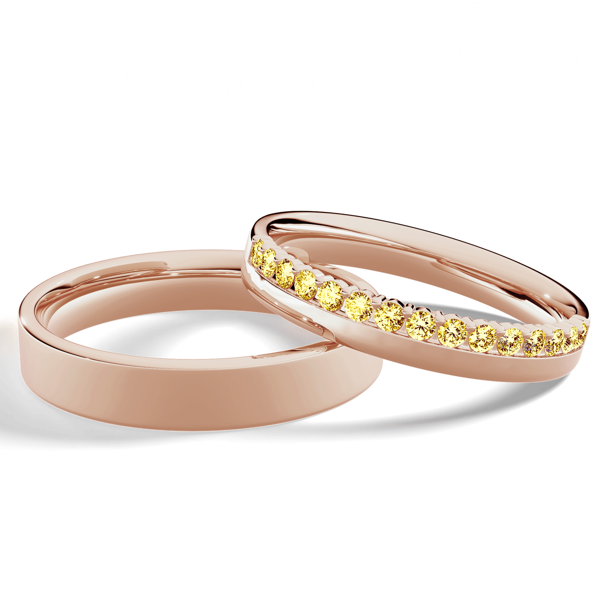 Obrączka z diamentami Daisy z różowego złota 3mm z żółtym diamentem laboratoryjnym