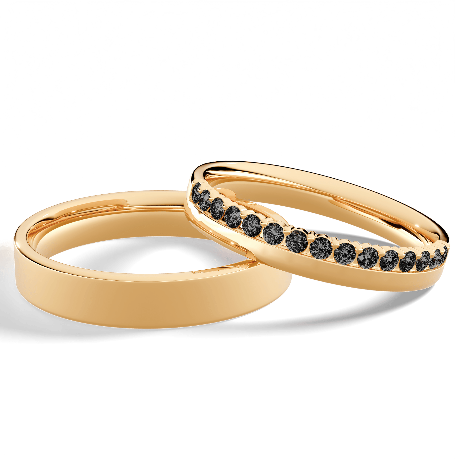 Obrączka z diamentami Daisy z żółtego złota 3mm z czarnym diamentem laboratoryjnym