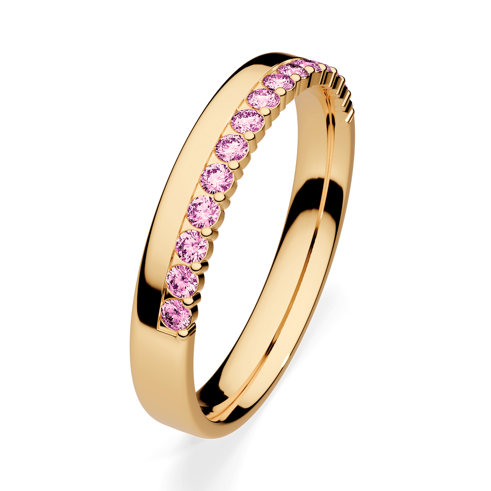 Obrączka z diamentami Daisy z żółtego złota 3mm z różowym diamentem laboratoryjnym