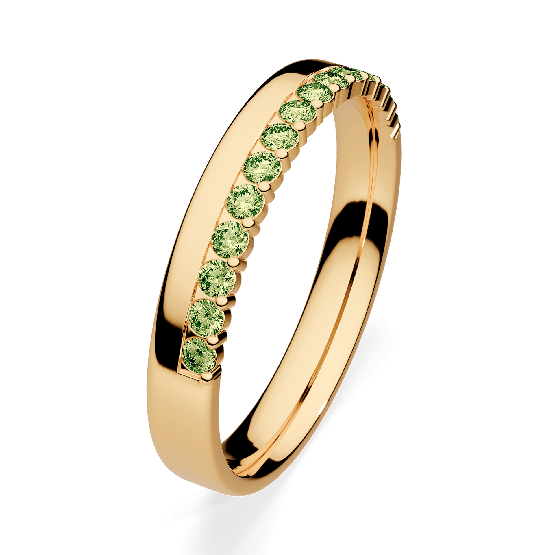 Obrączka z diamentami Daisy z żółtego złota 3mm z jasnym zielonym diamentem laboratoryjnym