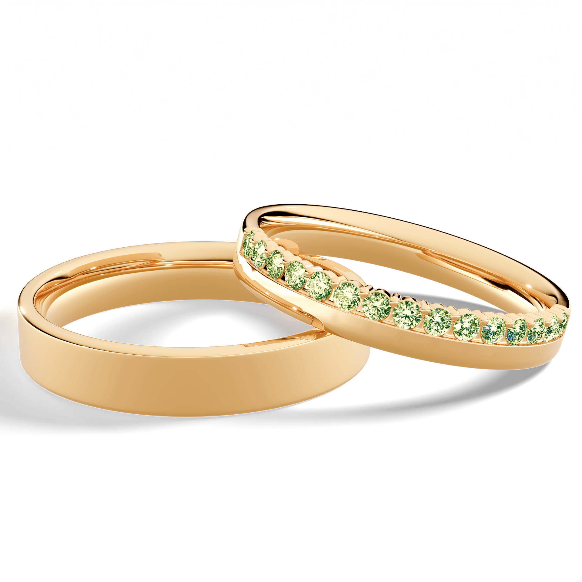 Obrączka z diamentami Daisy z żółtego złota 3mm z jasnym zielonym diamentem laboratoryjnym