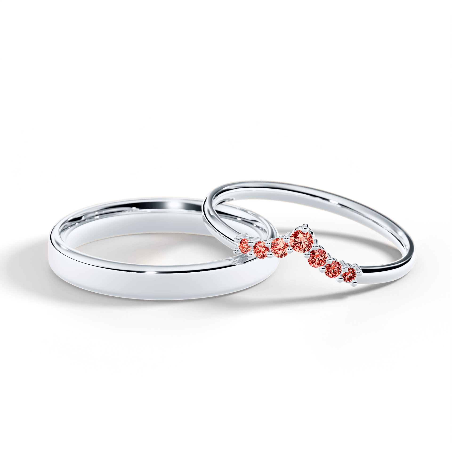 Obrączka z diamentami Love z białego złota z czerwonym diamentem laboratoryjnym