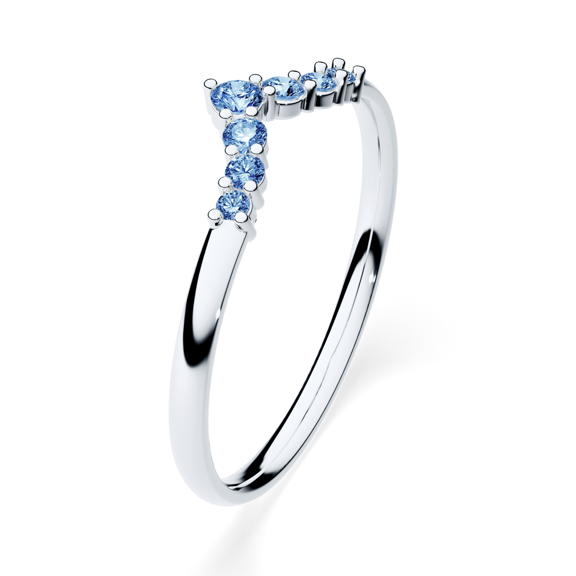 Obrączka z diamentami Love z białego złota z niebieskim diamentem laboratoryjnym