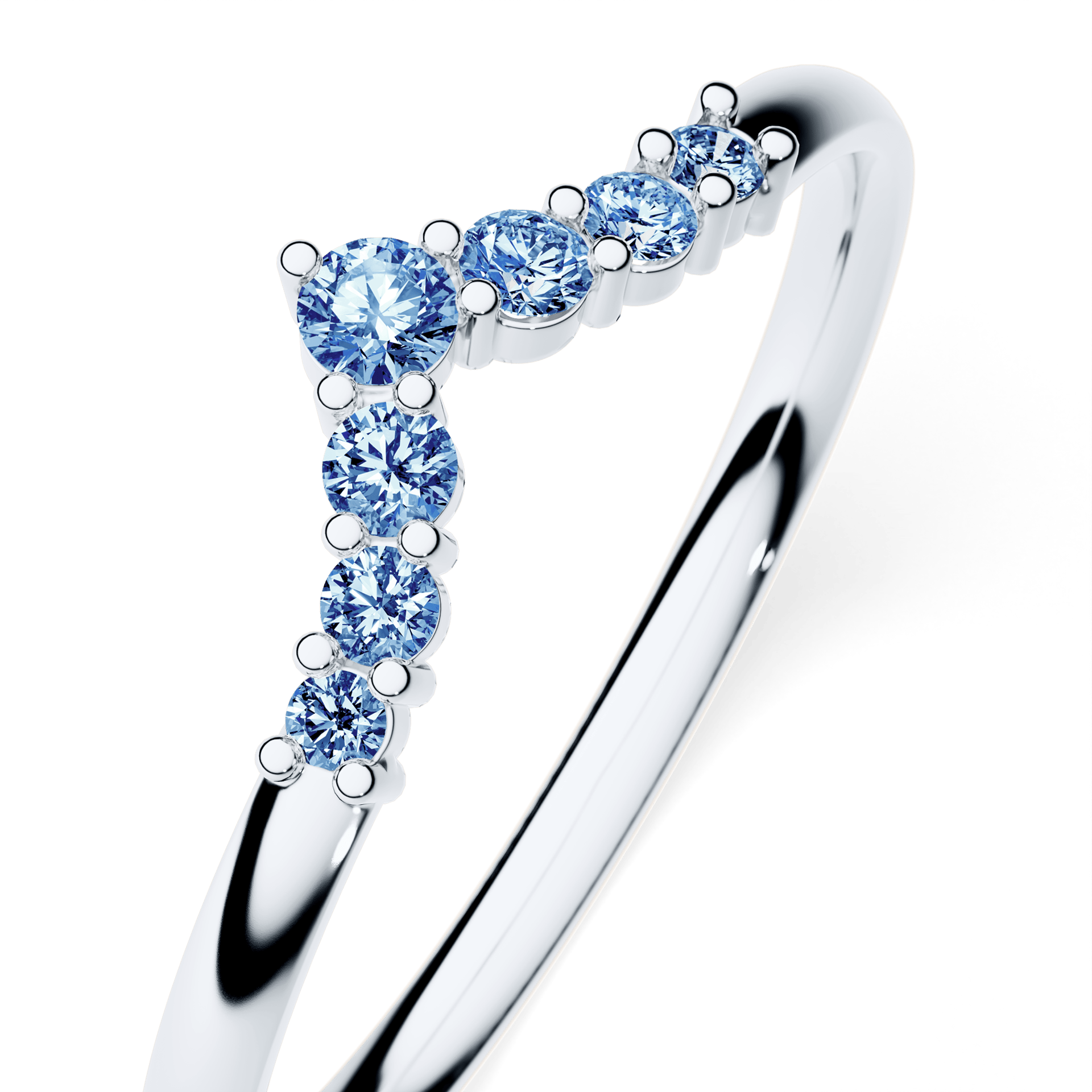Obrączka z diamentami Love z białego złota z niebieskim diamentem laboratoryjnym