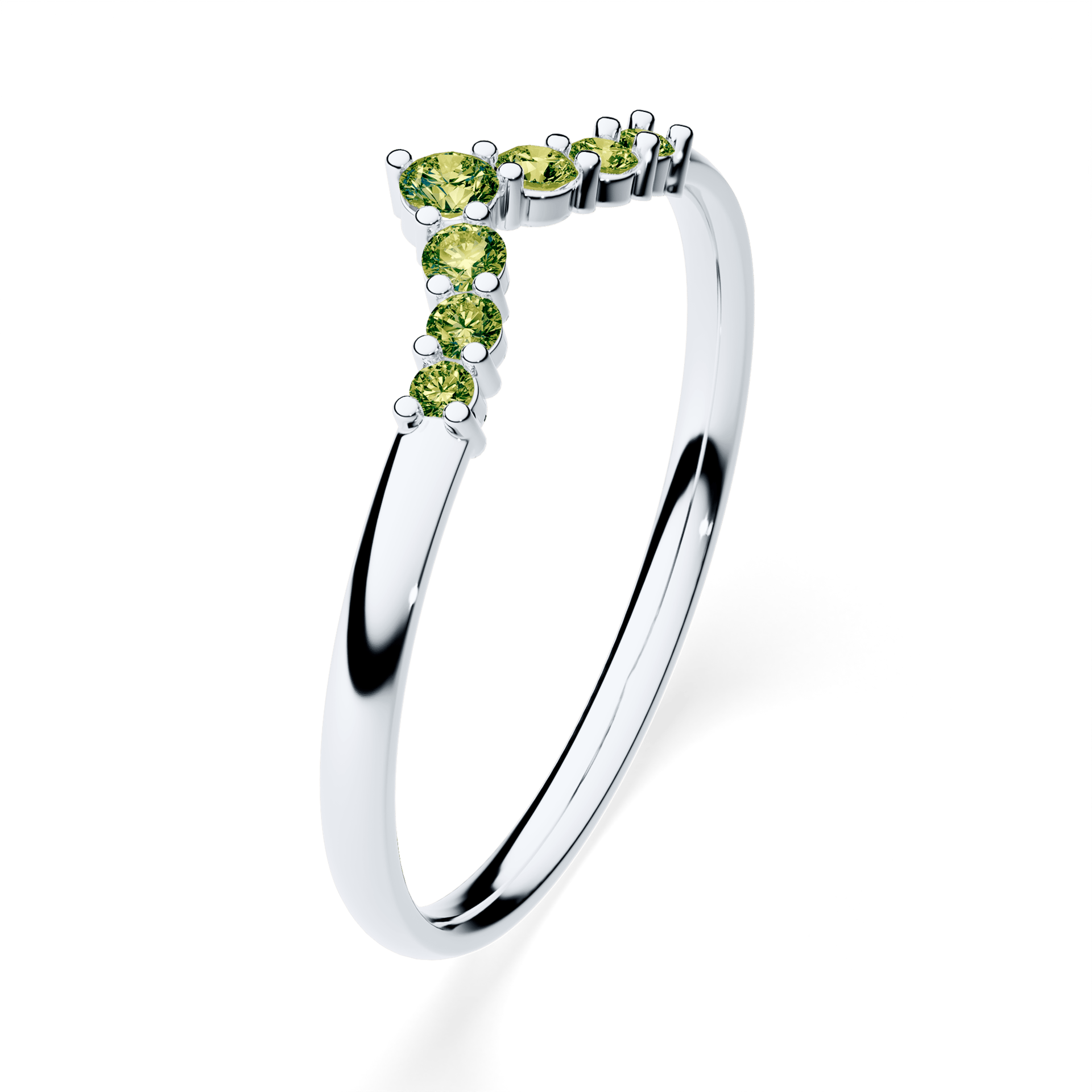 Obrączka z diamentami Love z białego złota z jasnym zielonym diamentem laboratoryjnym