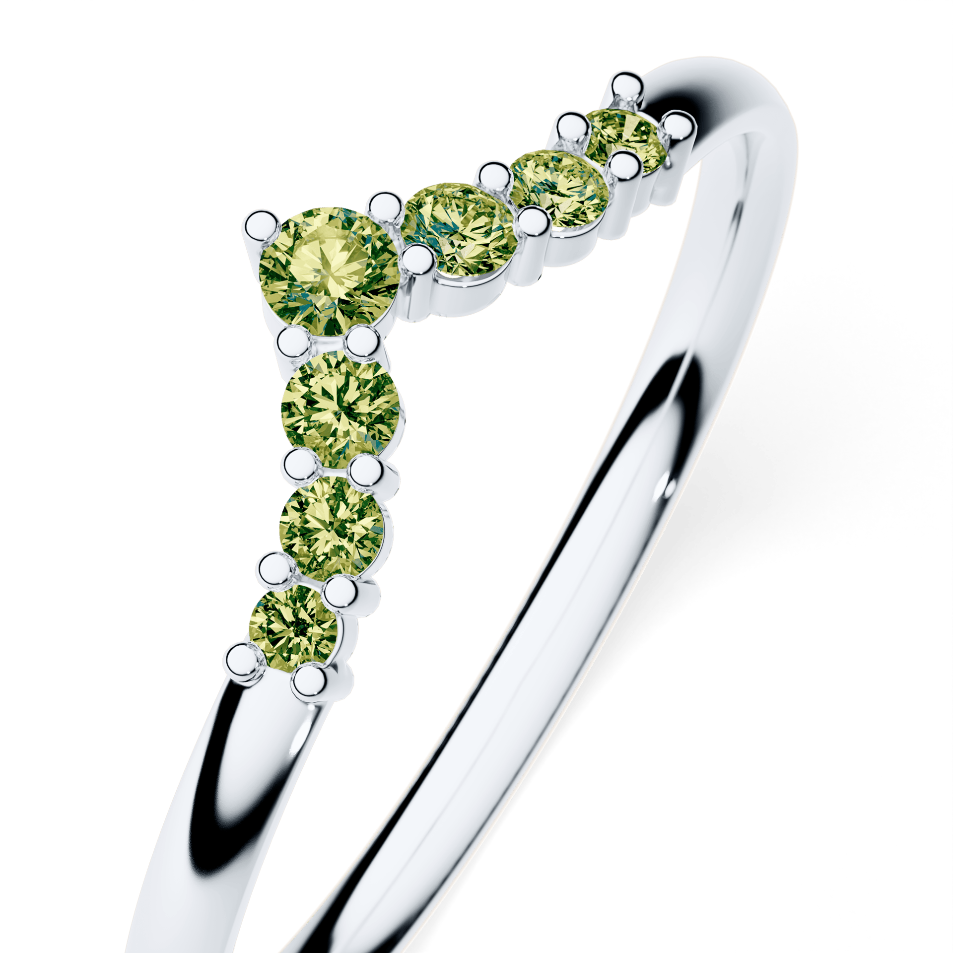 Obrączka z diamentami Love z białego złota z jasnym zielonym diamentem laboratoryjnym