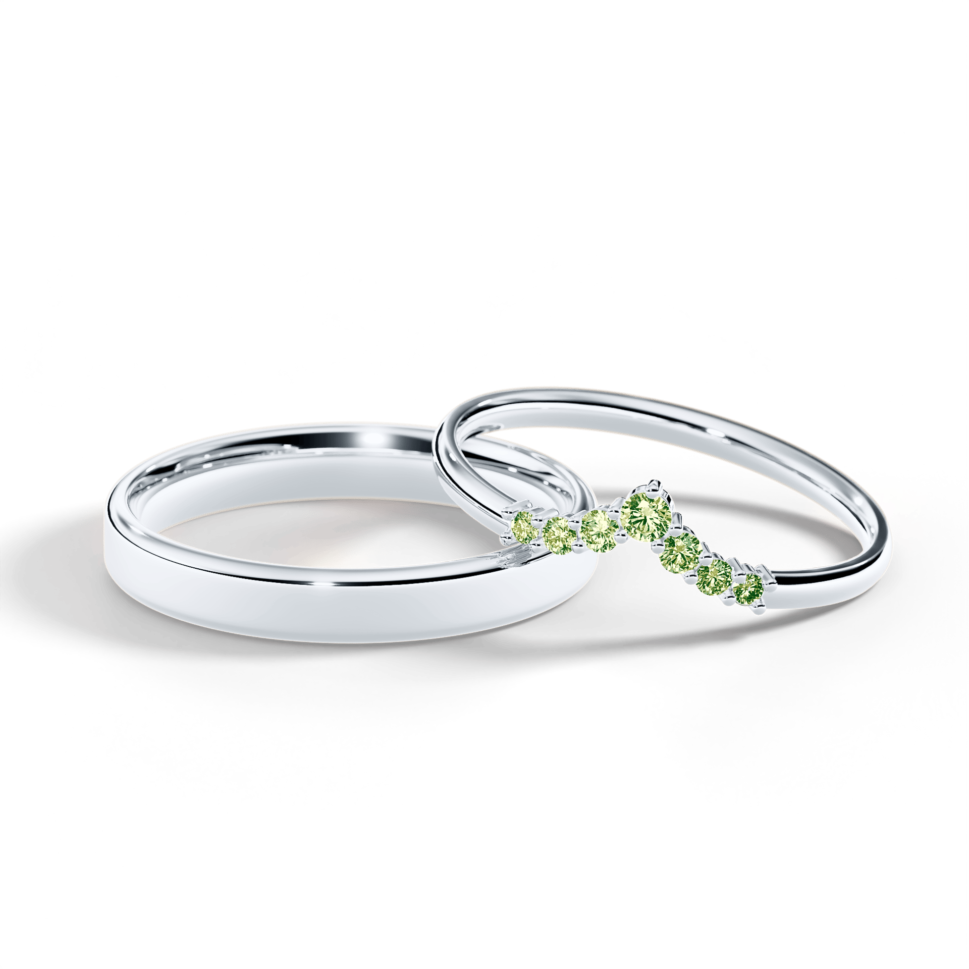 Obrączka z diamentami Love z białego złota z jasnym zielonym diamentem laboratoryjnym