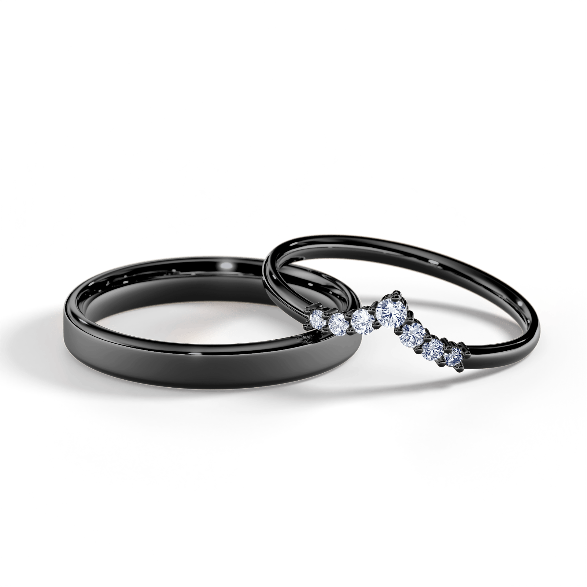 Obrączka z diamentami Love z czarnego złota z diamentem laboratoryjnym