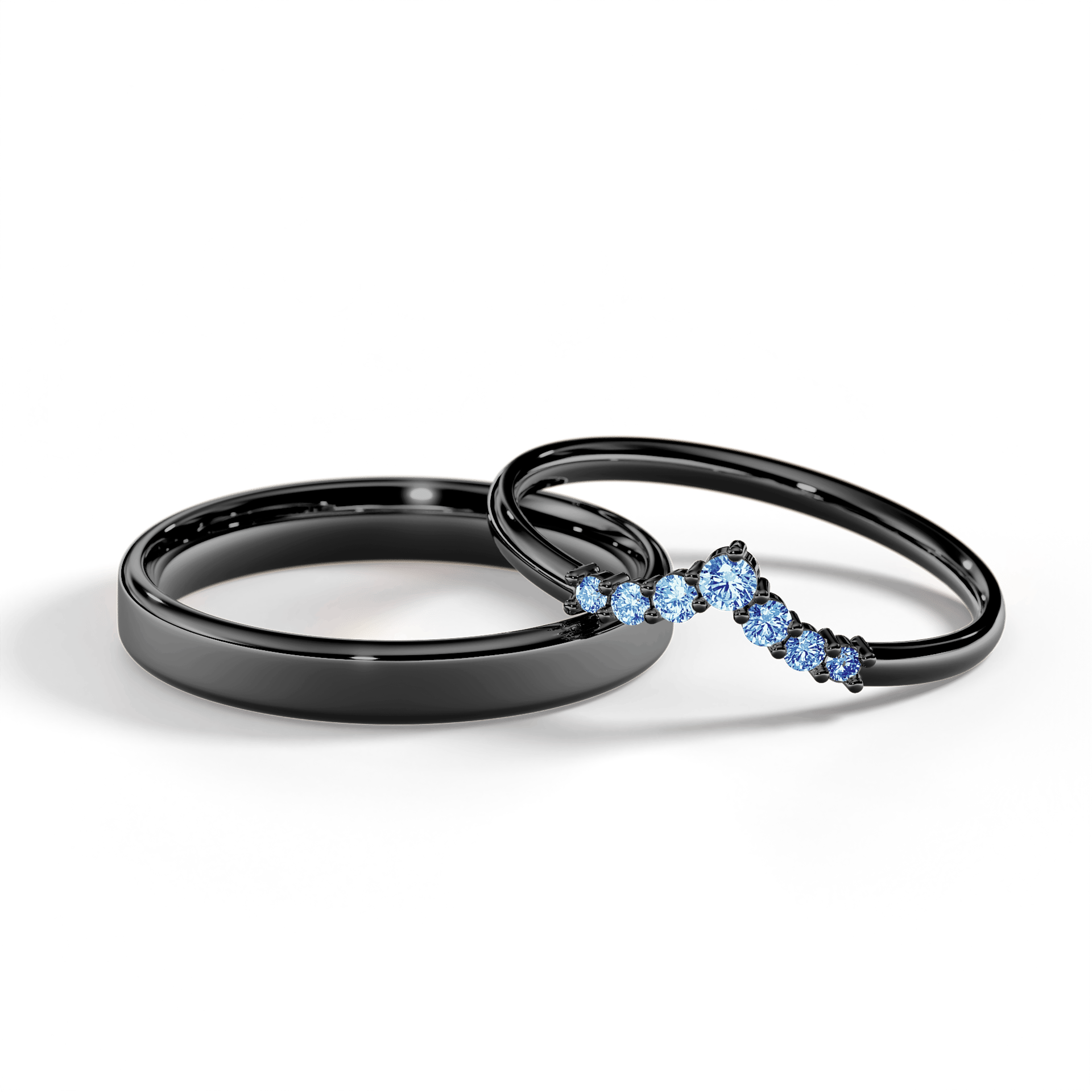 Obrączka z diamentami Love z czarnego złota z niebieskim diamentem laboratoryjnym