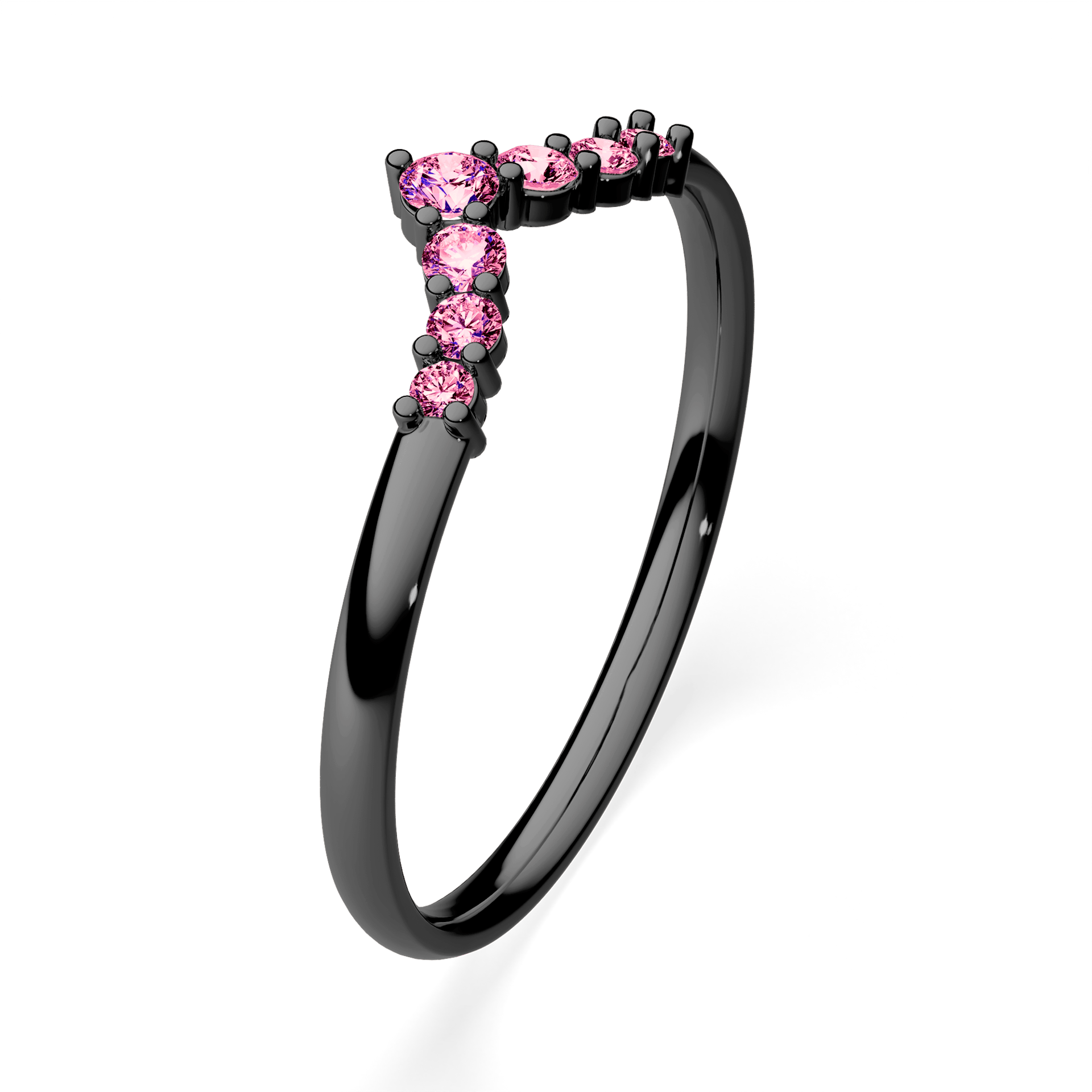 Obrączka z diamentami Love z czarnego złota z różowym diamentem laboratoryjnym