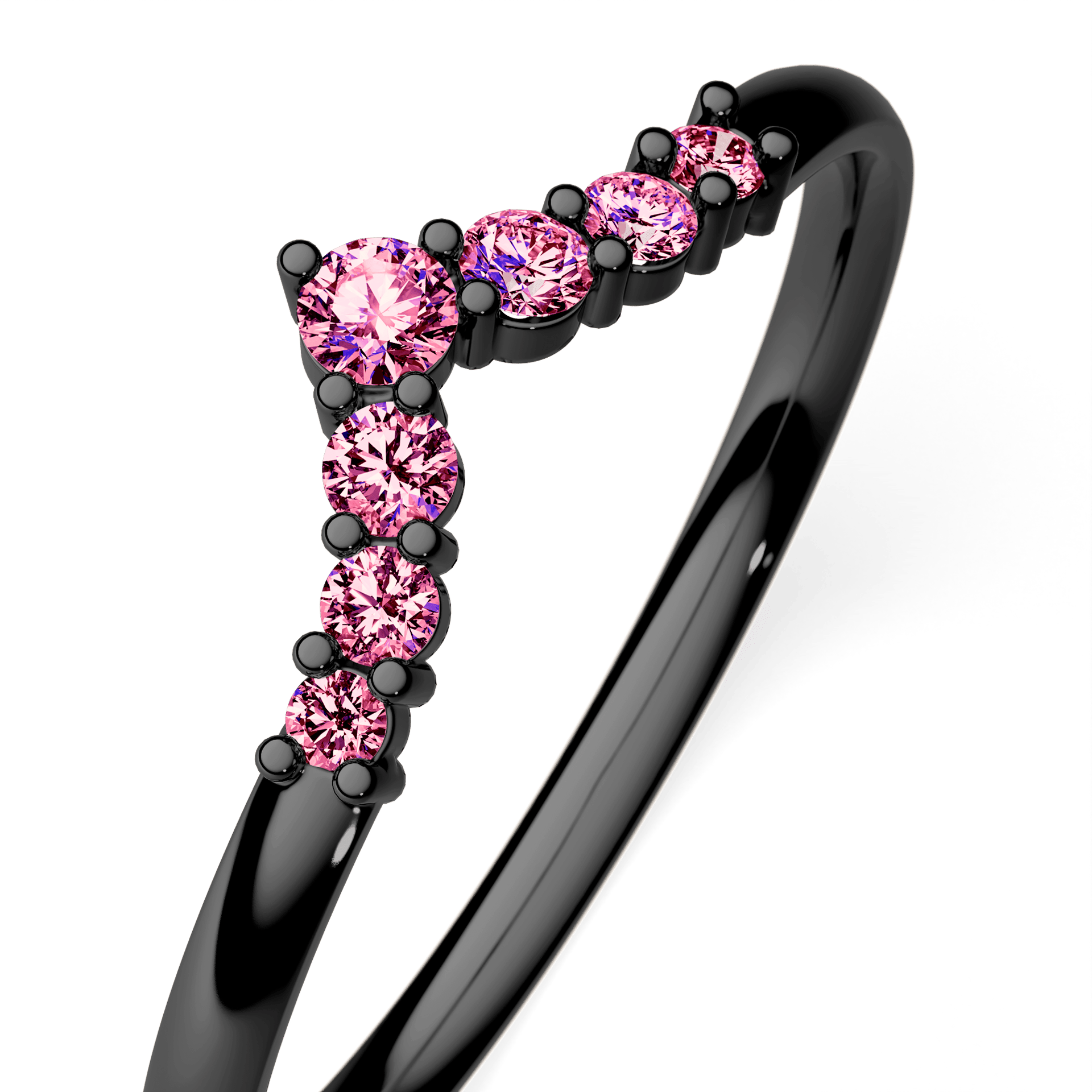 Obrączka z diamentami Love z czarnego złota z różowym diamentem laboratoryjnym