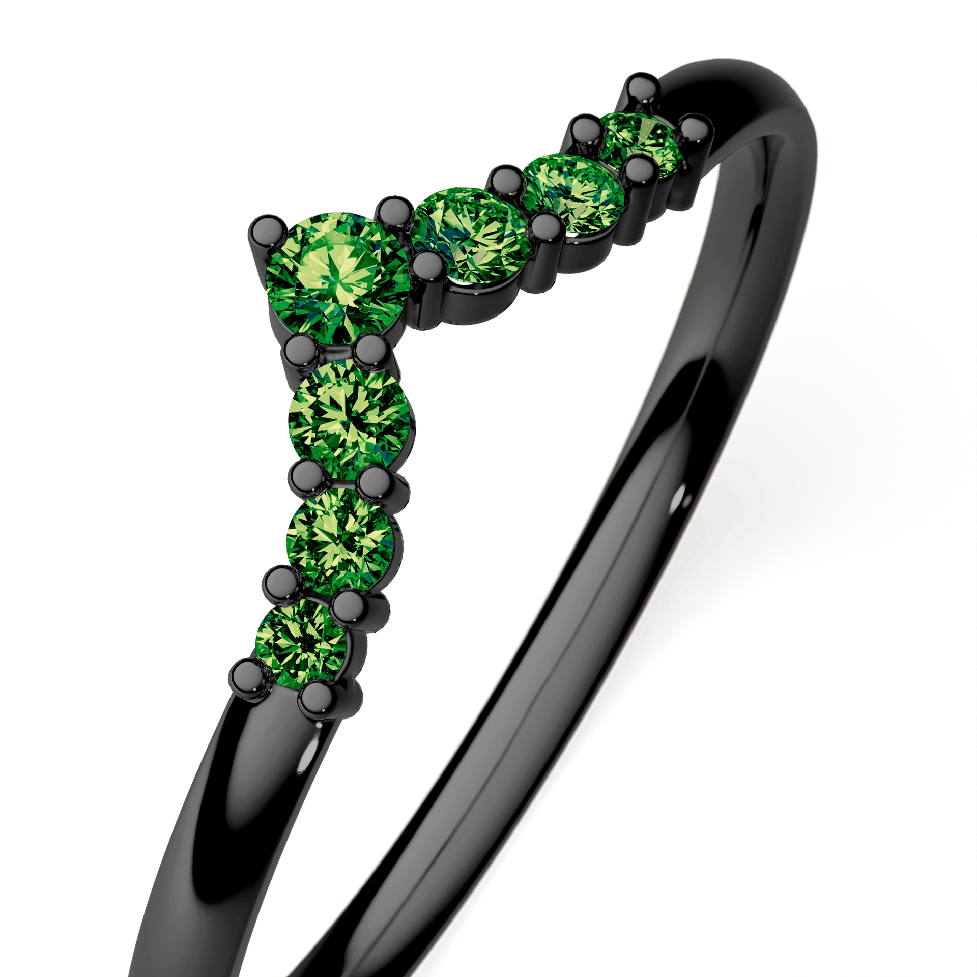 Obrączka z diamentami Love z czarnego złota z ciemnym zielonym diamentem laboratoryjnym