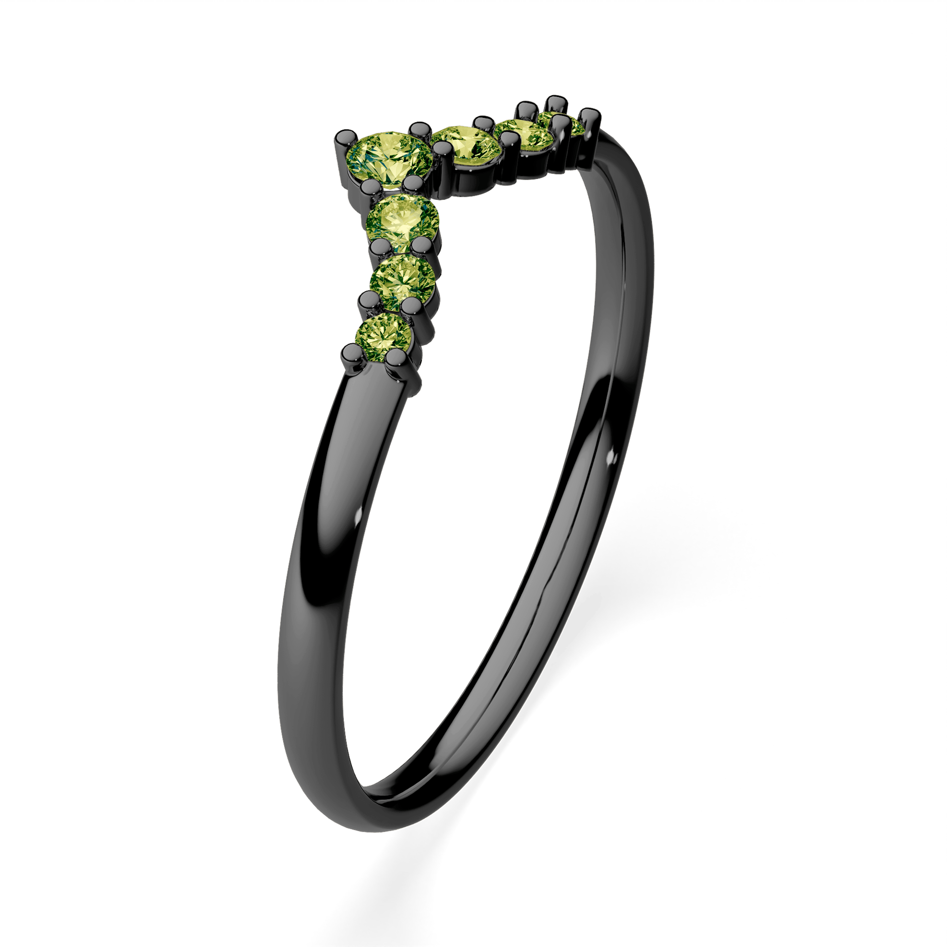 Obrączka z diamentami Love z czarnego złota z jasnym zielonym diamentem laboratoryjnym