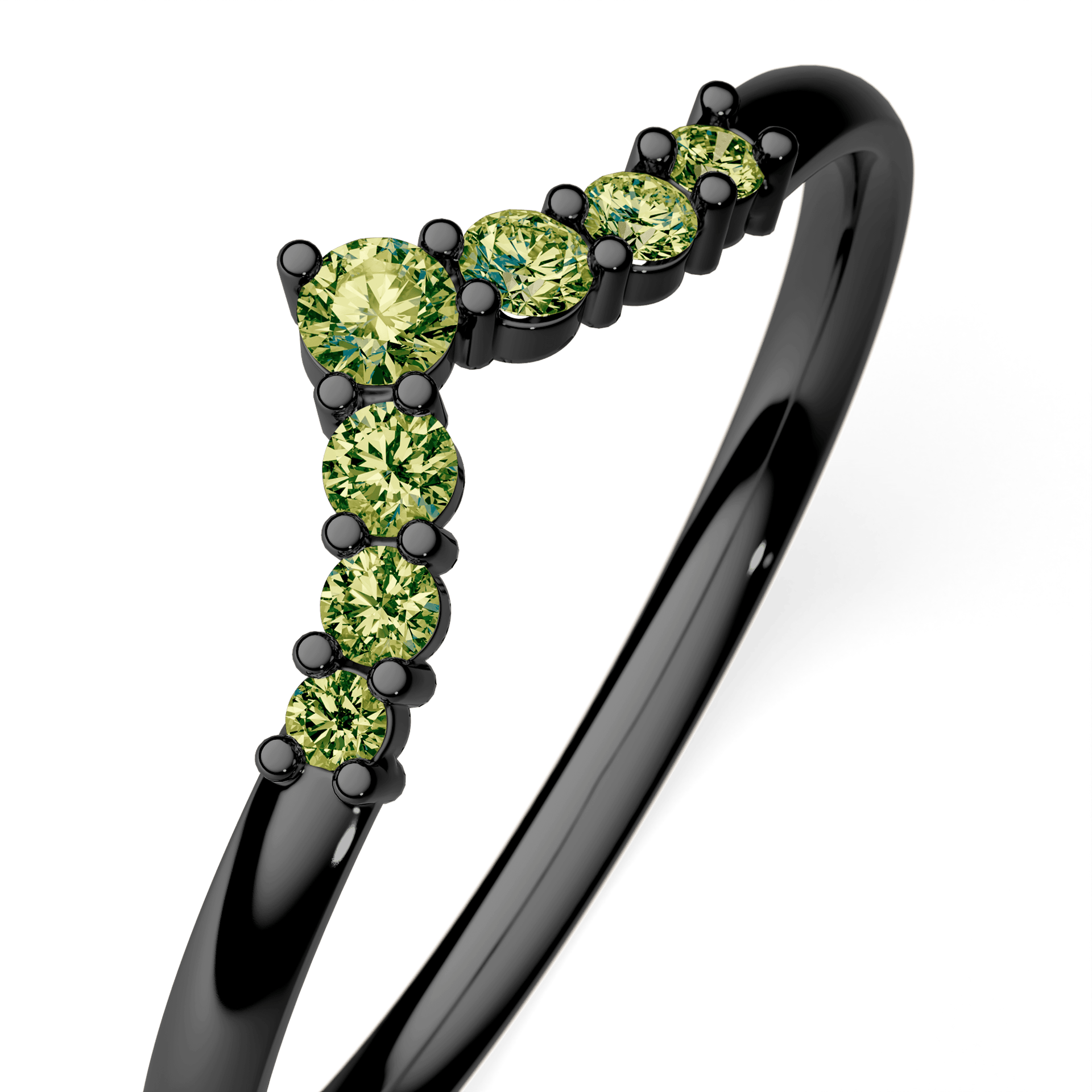 Obrączka z diamentami Love z czarnego złota z jasnym zielonym diamentem laboratoryjnym