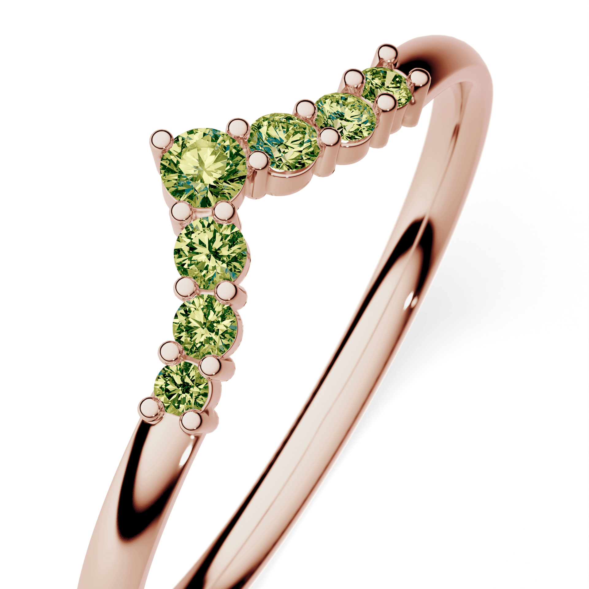 Obrączka z diamentami Love z różowego złota z jasnym zielonym diamentem laboratoryjnym