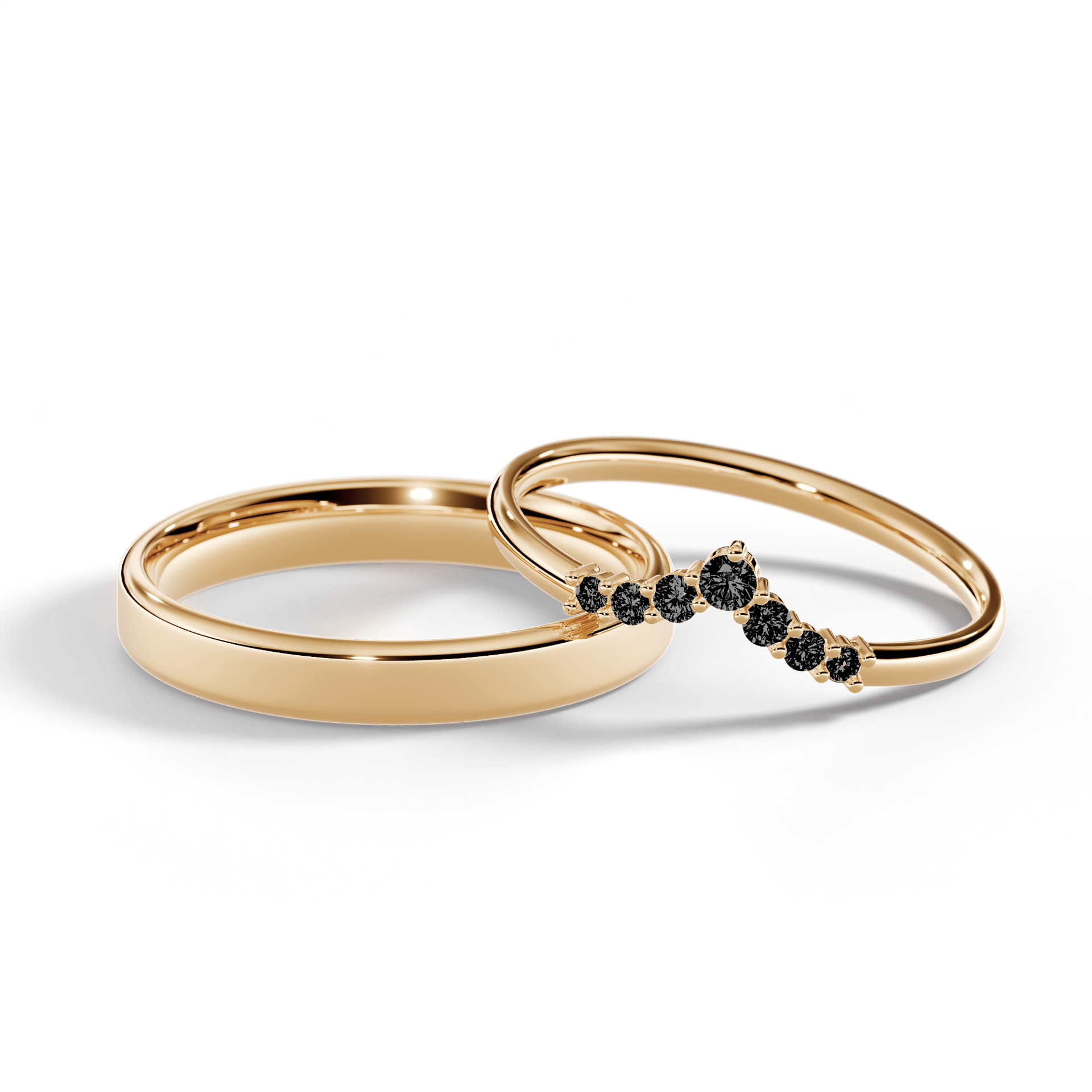 Obrączka z diamentami Love z żółtego złota z czarnym diamentem laboratoryjnym