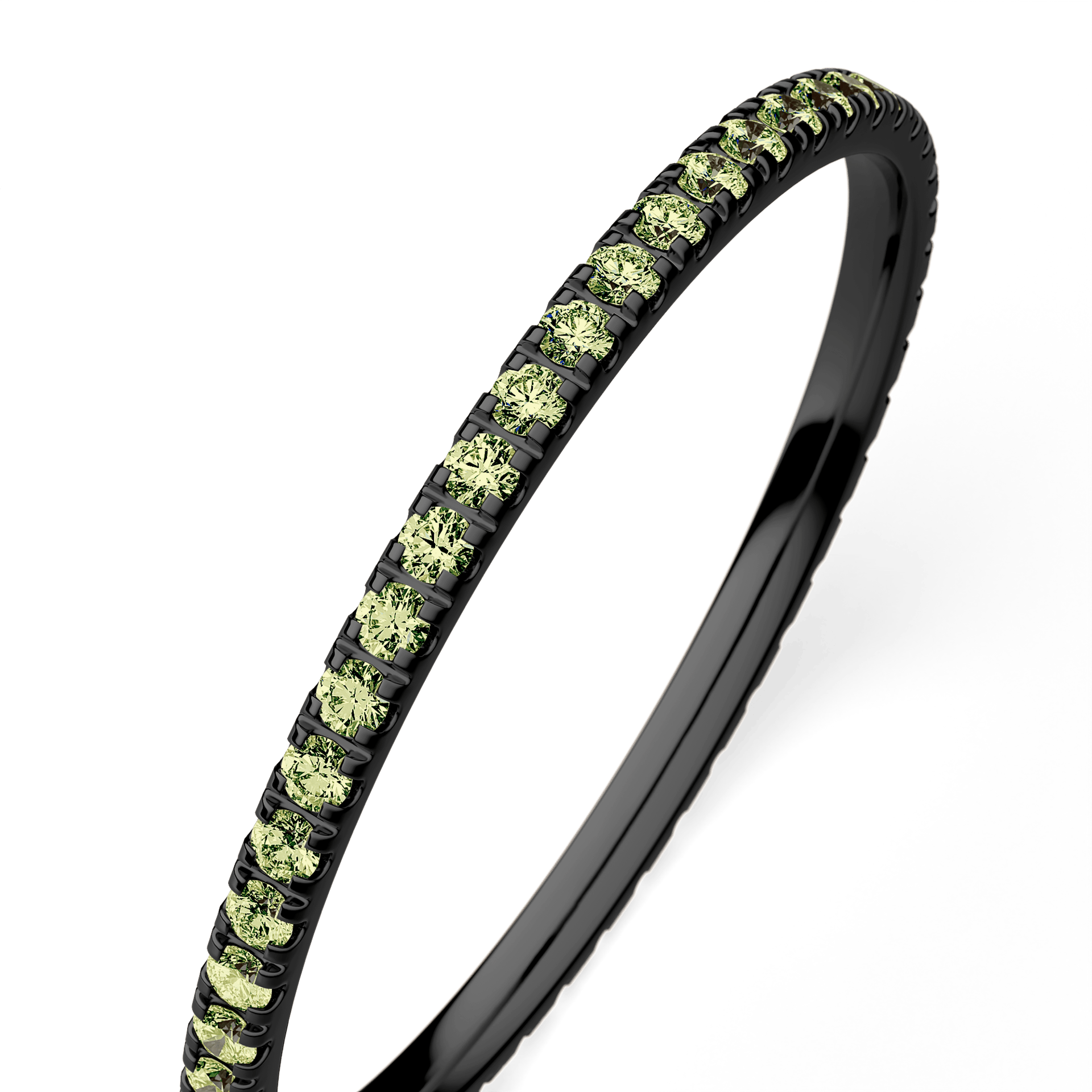 Obrączka z diamentami Rosie z czarnego złota z jasnym zielonym diamentem laboratoryjnym