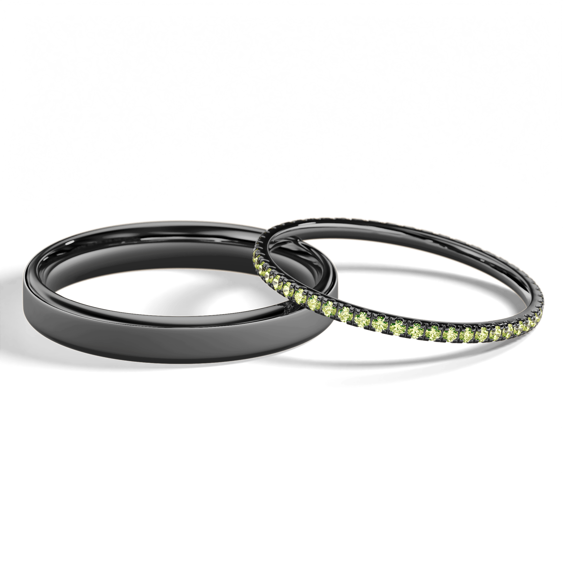 Obrączka z diamentami Rosie z czarnego złota z jasnym zielonym diamentem laboratoryjnym