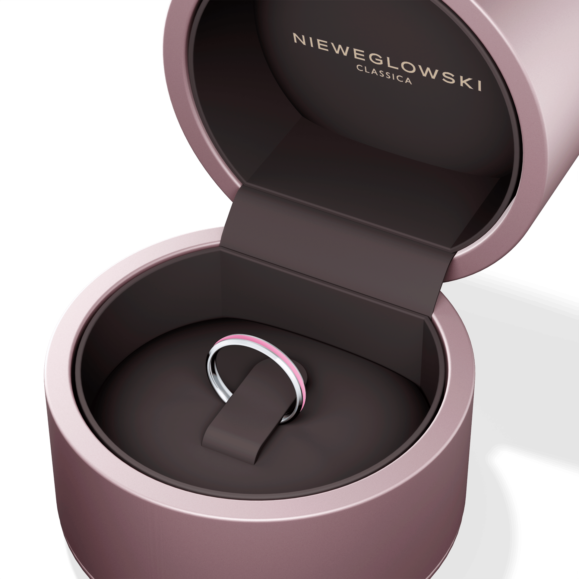 Obraczka slubna fazowana biale zloto 2 5 mm 1mm emalia roz neonowy 050