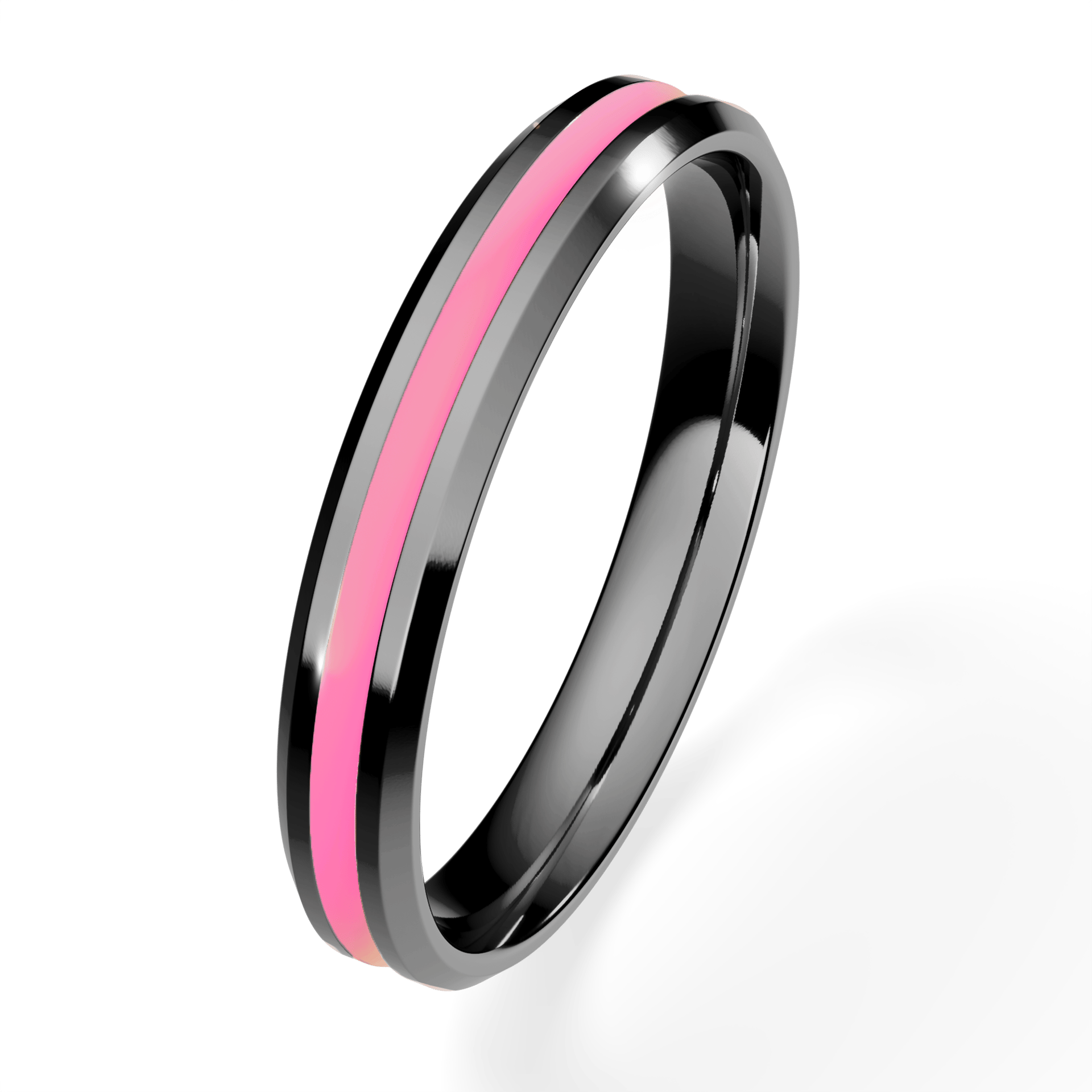 Obrączka z różową emalią z czarnego złota 2,5mm