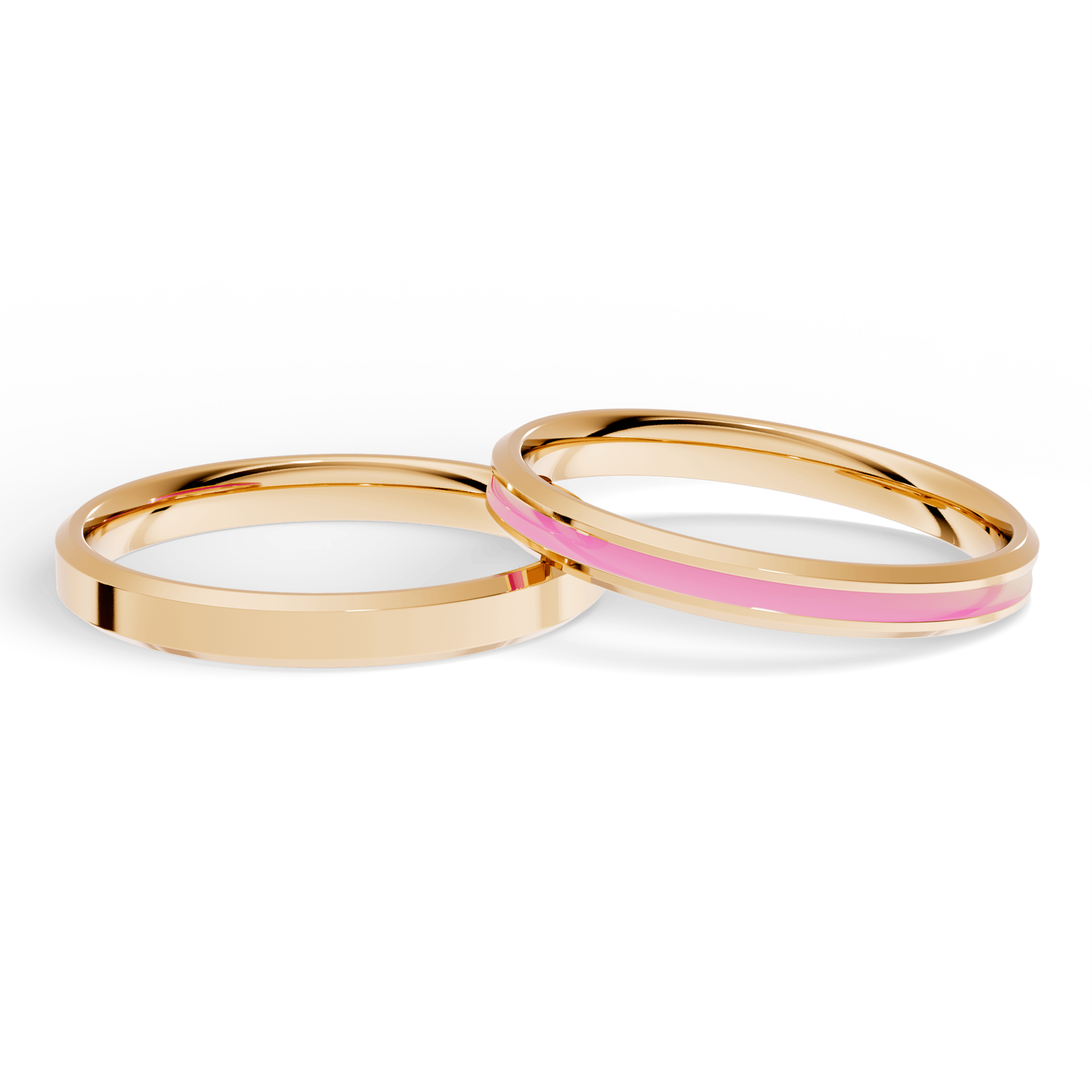 Obraczka slubna fazowana zolte zloto 2 5 mm 1mm emalia roz neonowy 004