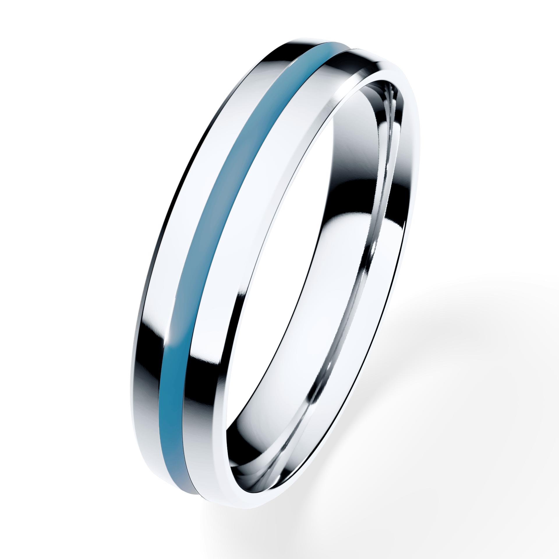 Obrączka z błękitną emalią komfort z białego złota 4mm