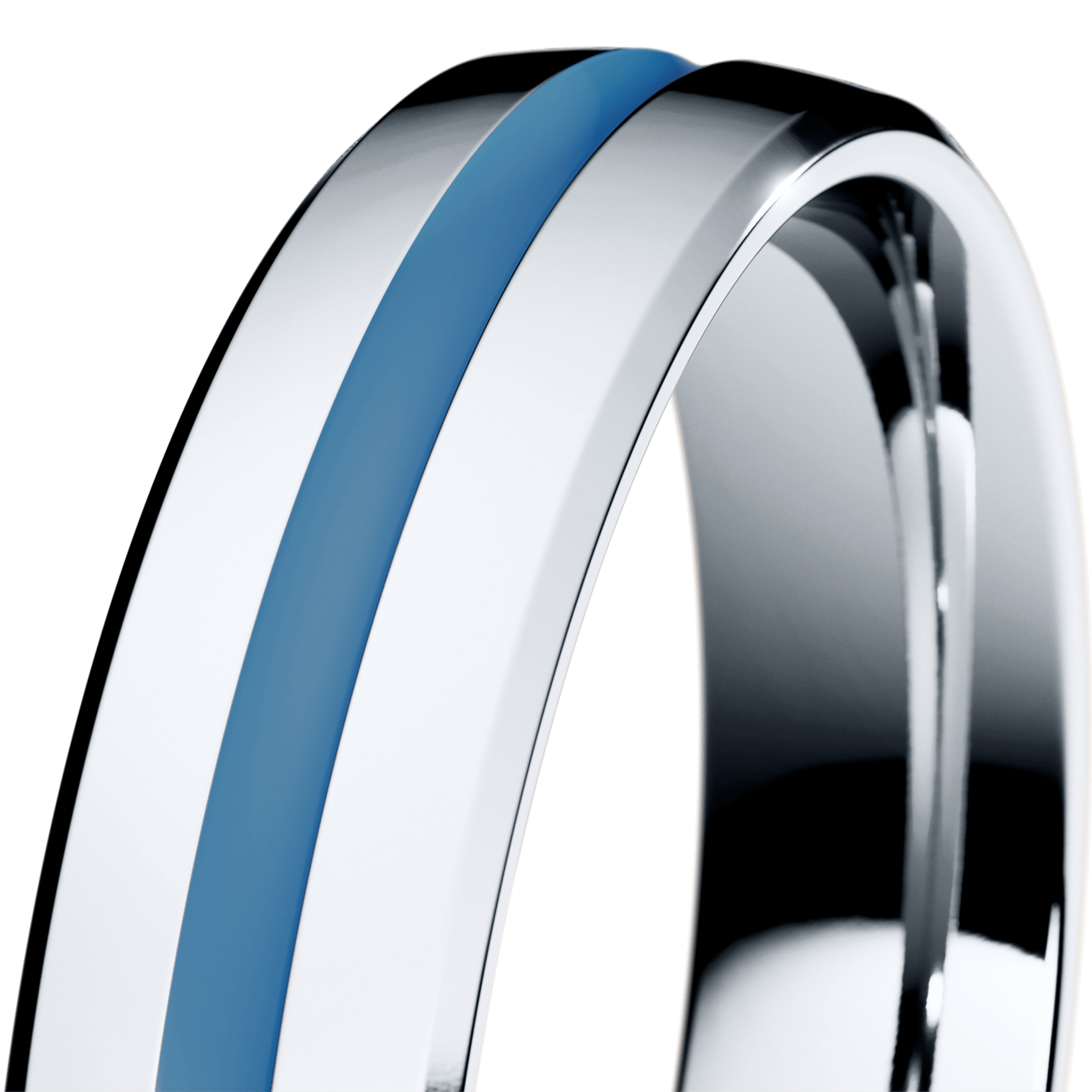 Obrączka z błękitną emalią komfort z białego złota 4mm