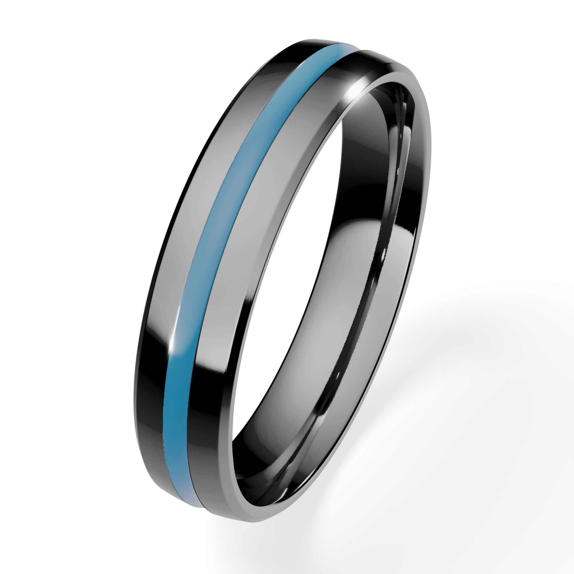Obrączka z błękitną emalią komfort z czarnego złota 4mm