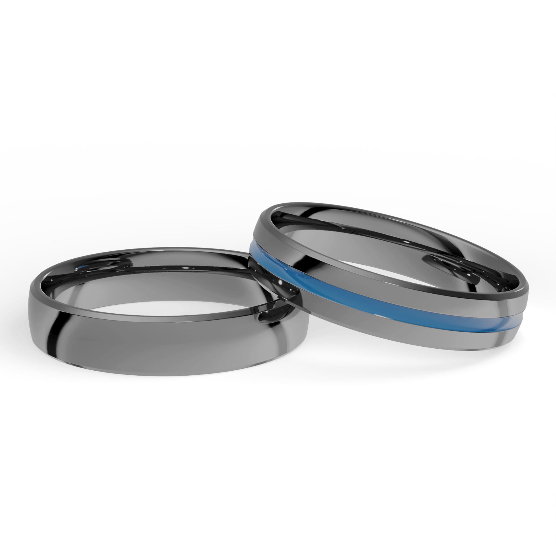 Obraczka slubna komfort czarne zloto 4 mm 1mm emalia blekitna 04