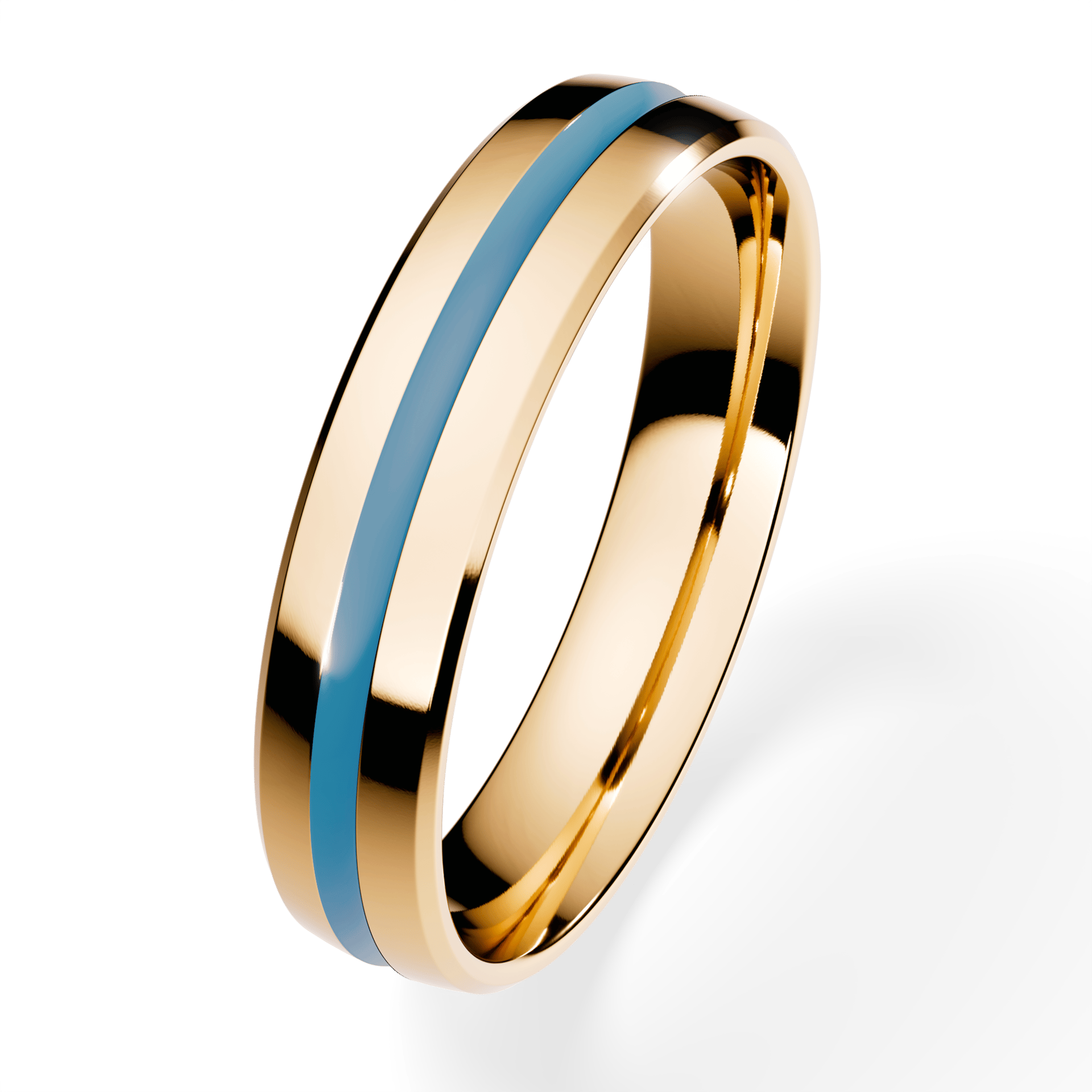 Obrączka z błękitną emalią komfort z żółtego złota 4mm