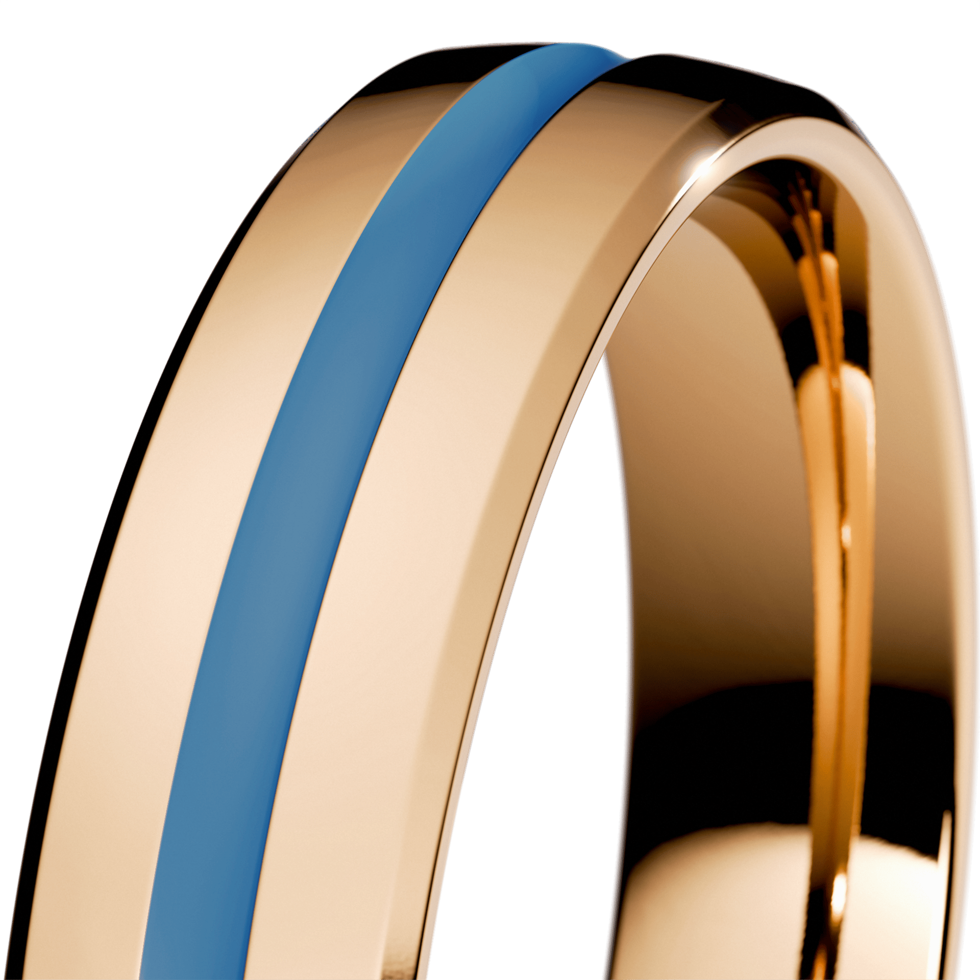 Obrączka z błękitną emalią komfort z żółtego złota 4mm