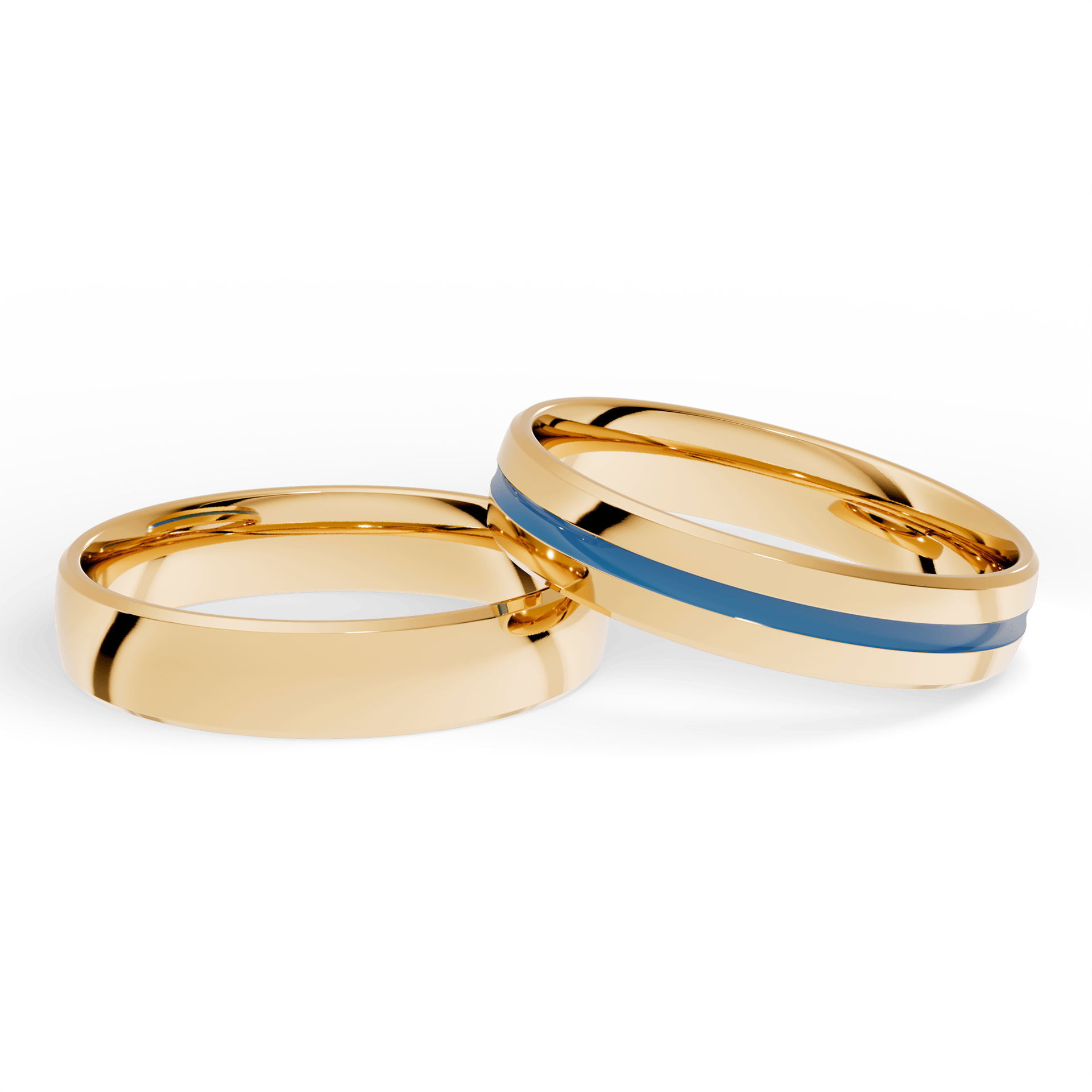 Obraczka slubna komfort zolte zloto 4 mm 1mm emalia blekitna 04