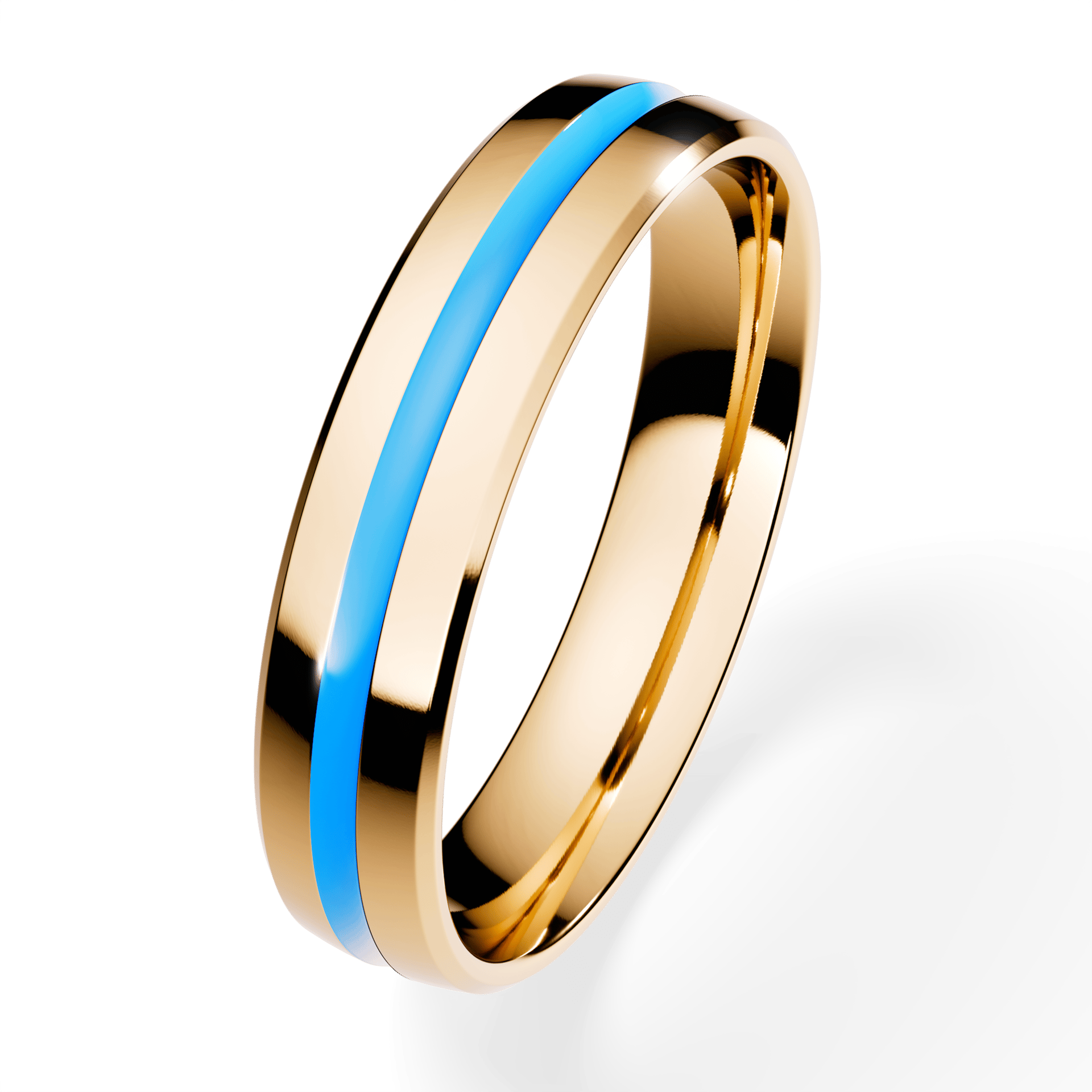 Obrączka z niebieską emalią z żółtego złota 4mm