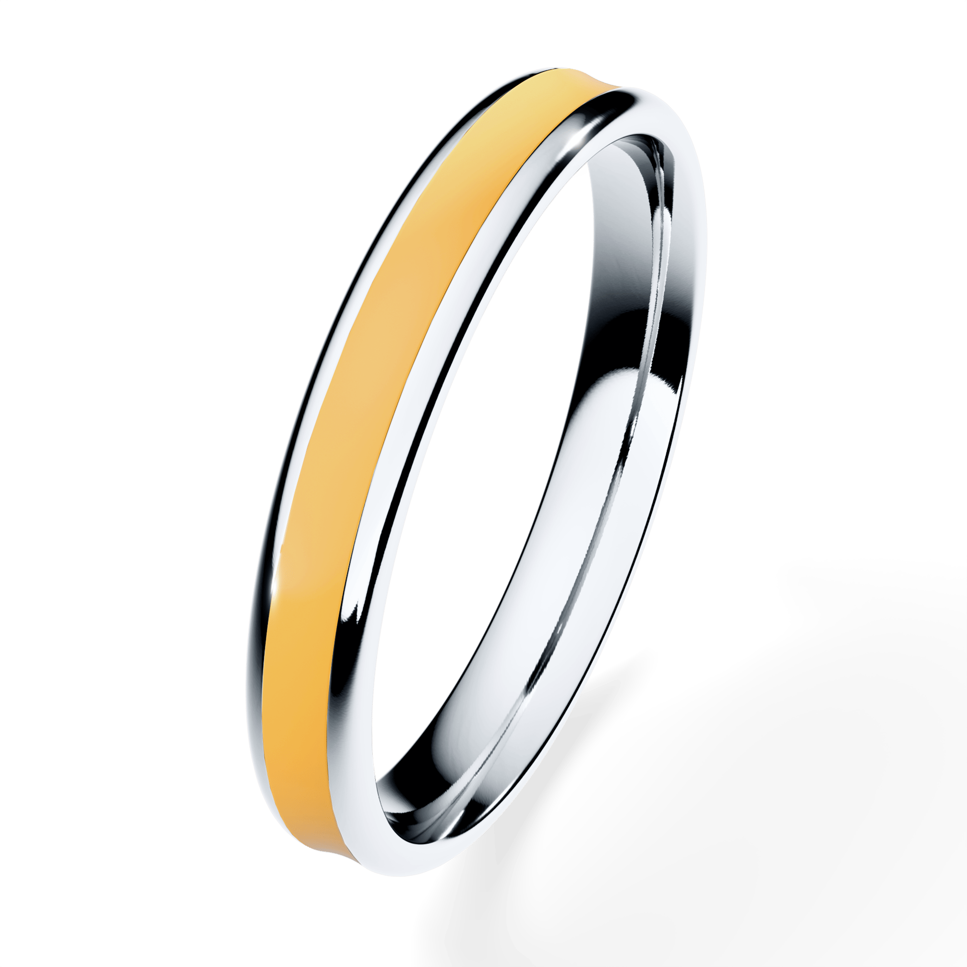 Obrączka z żółtą emalią fit z białego złota 3mm