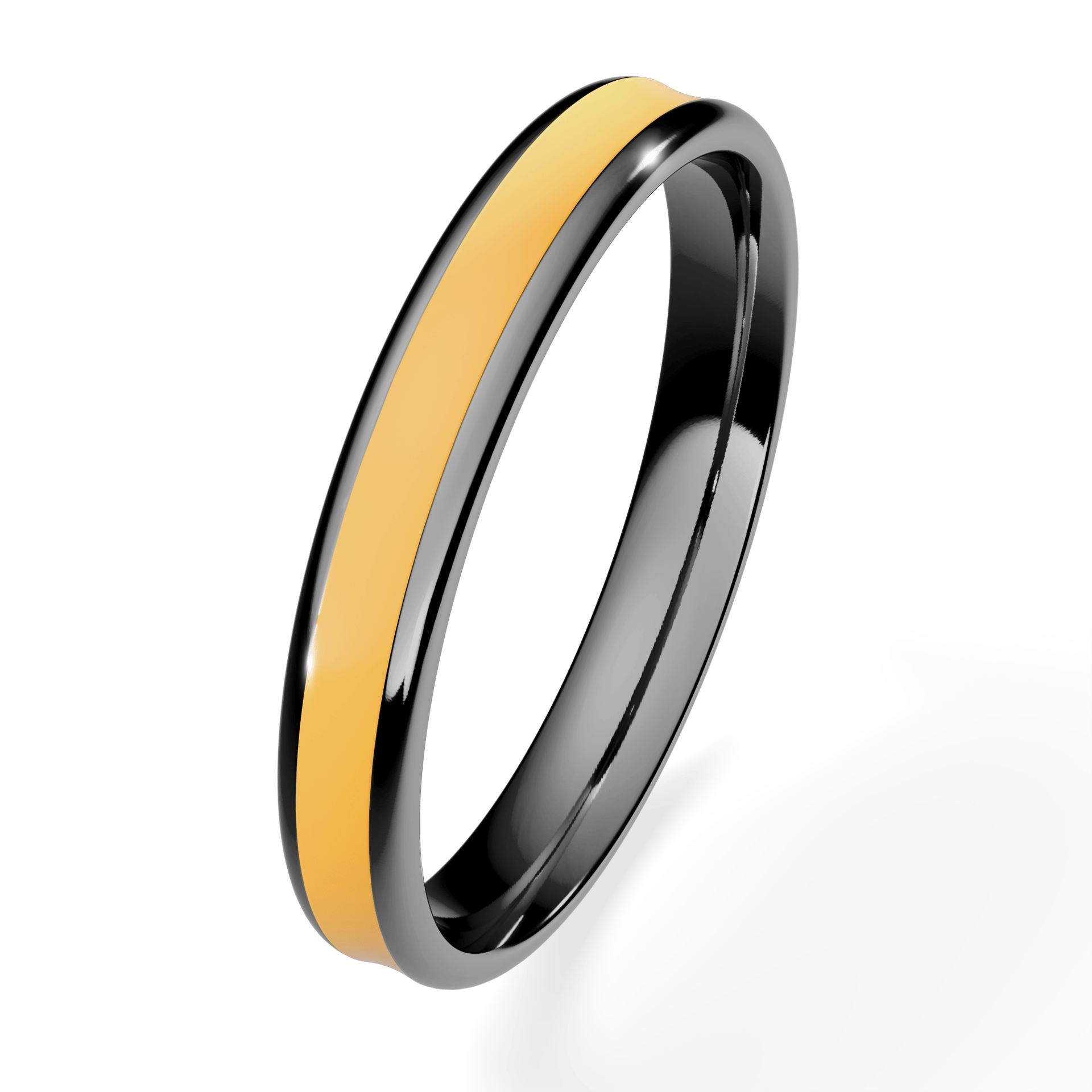 Obrączka z żółtą emalią fit z czarnego złota 3mm