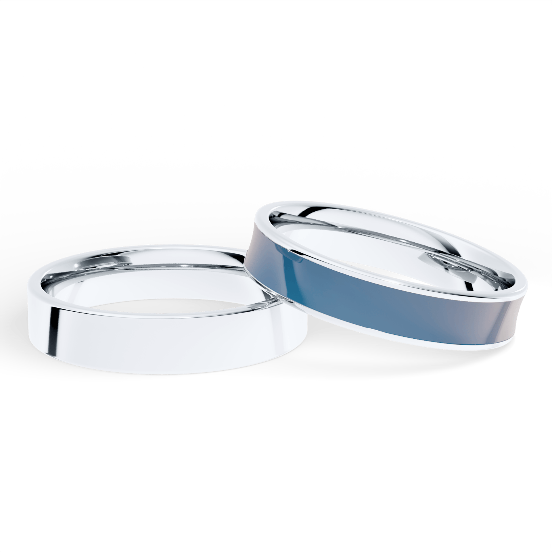 Obraczka slubna plaska biale zloto 4 mm 3mm emalia granatowa 04