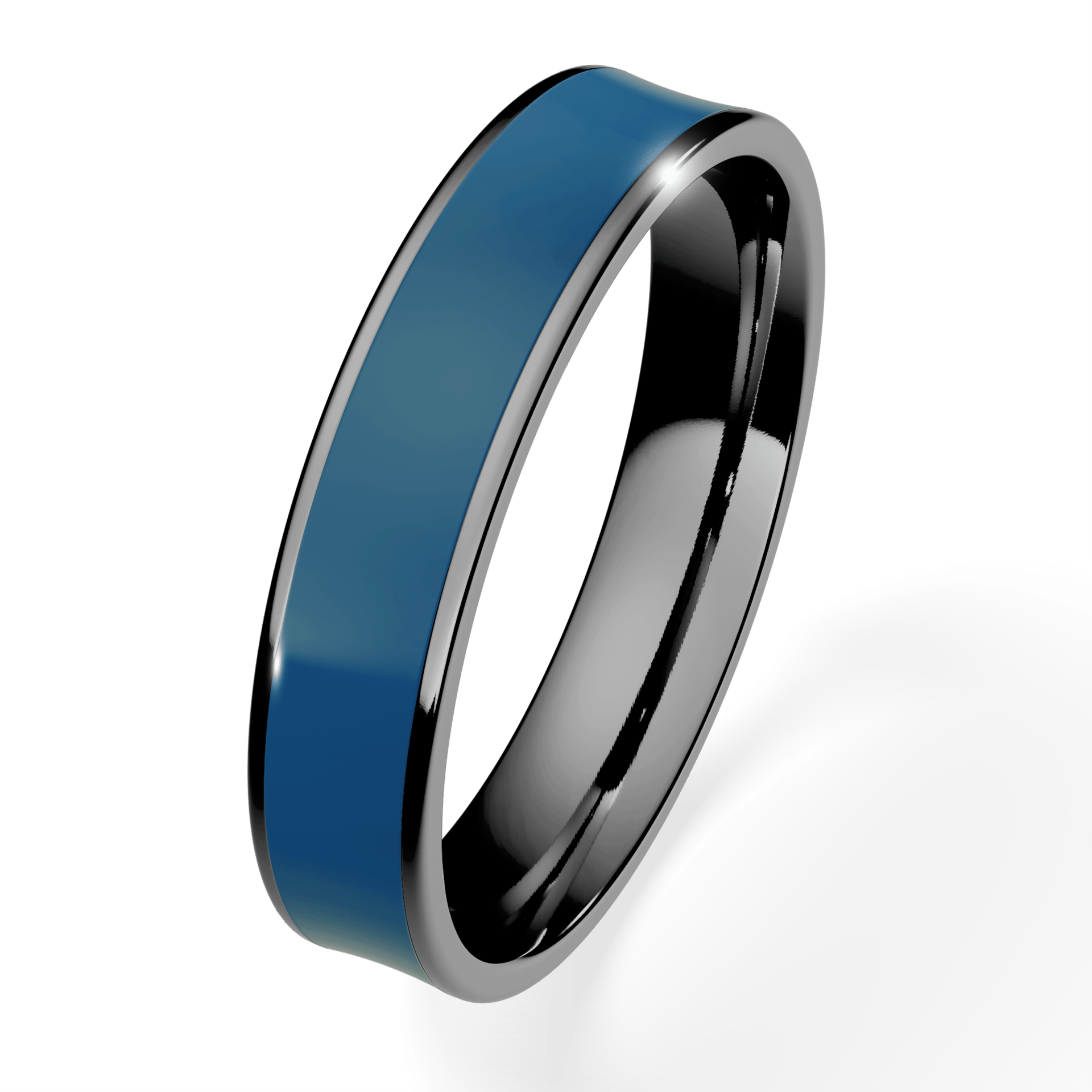 Obrączka z granatową emalią płaska z czarnego złota 4mm