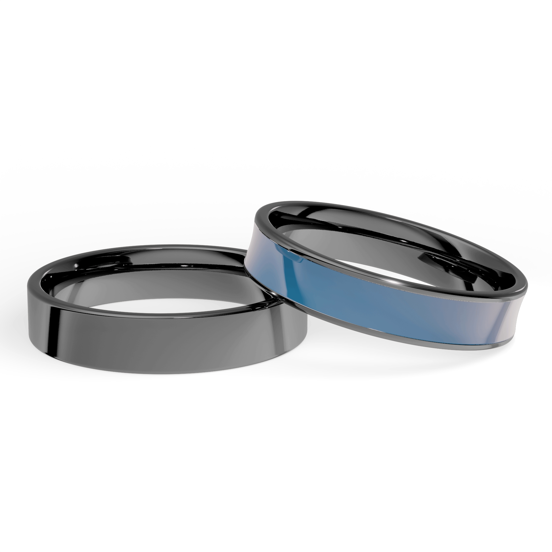 Obraczka slubna plaska czarne zloto 4 mm 3mm emalia granatowa 04