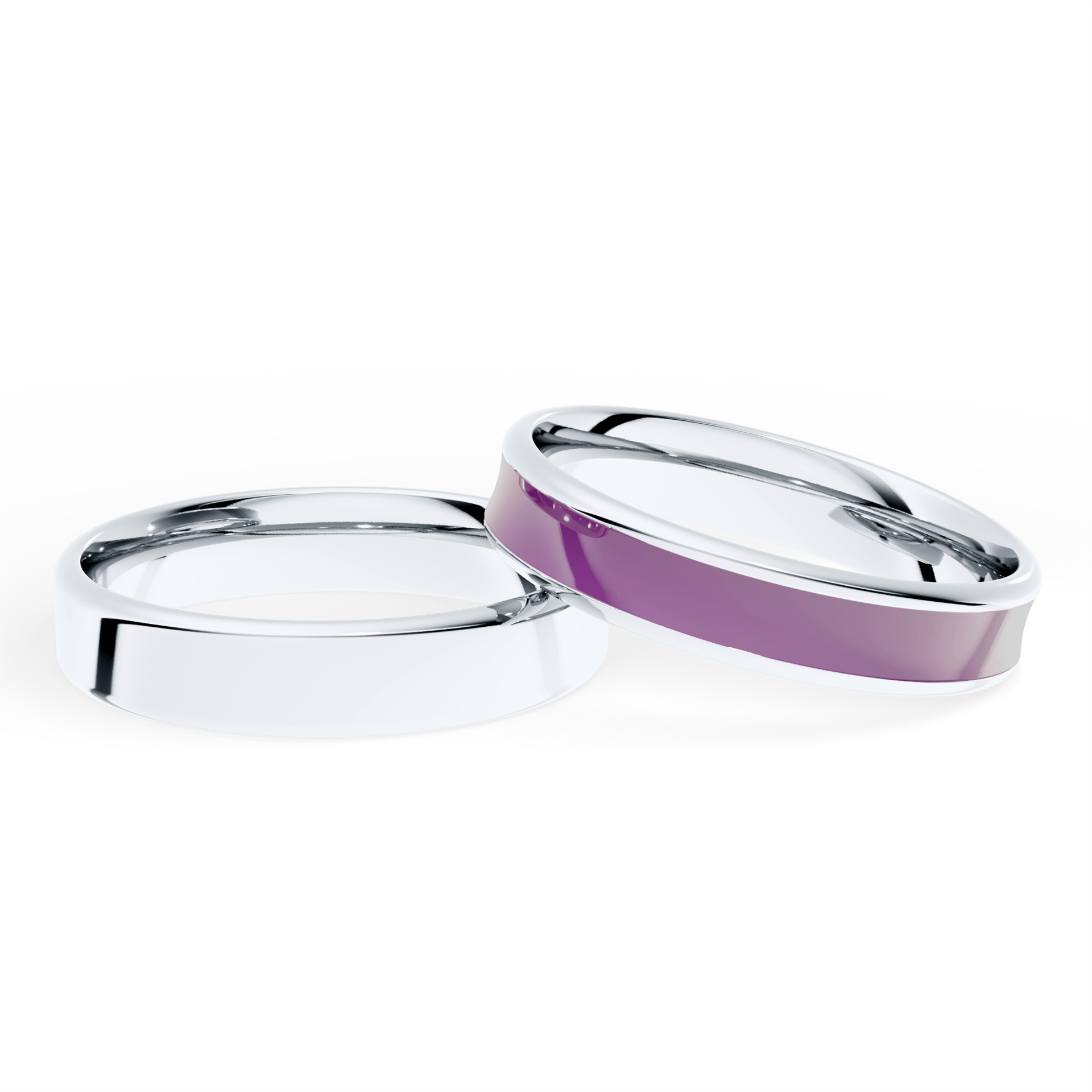 Obraczka slubna urban biale zloto 4 mm 3mm emalia fioletowa 04