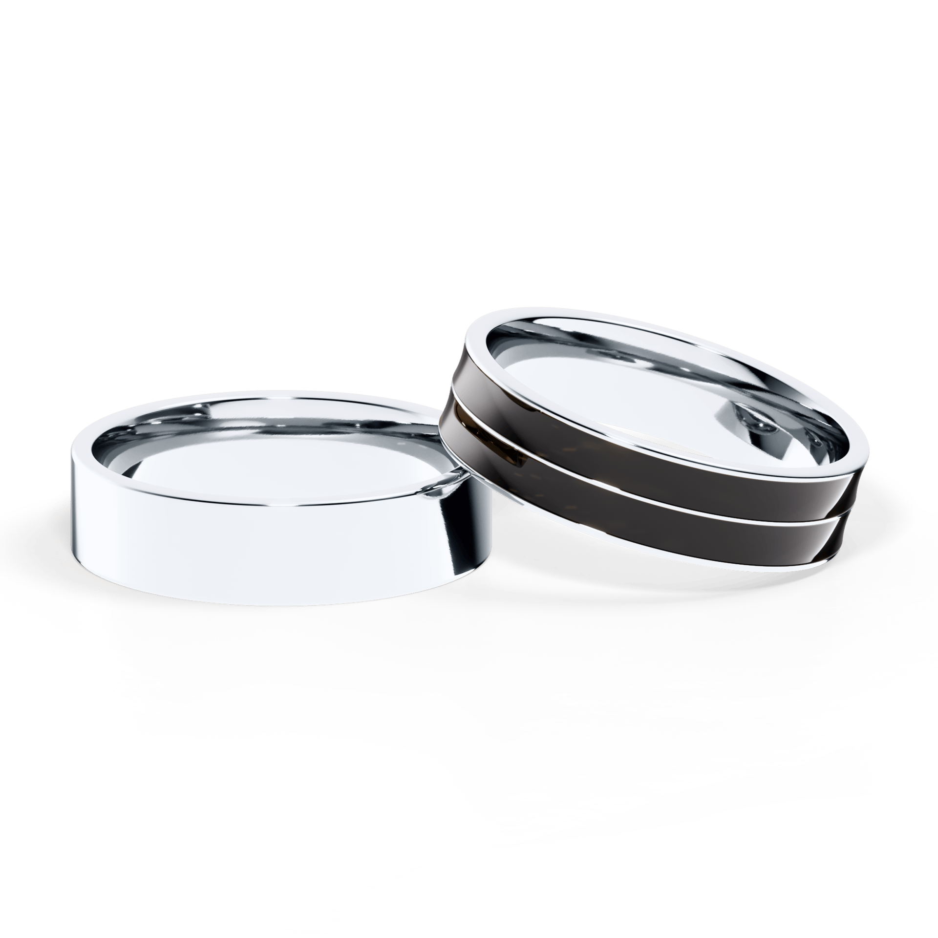 Obraczka slubna plaska biale zloto 5 mm 2mm emalia czarna czarna 04