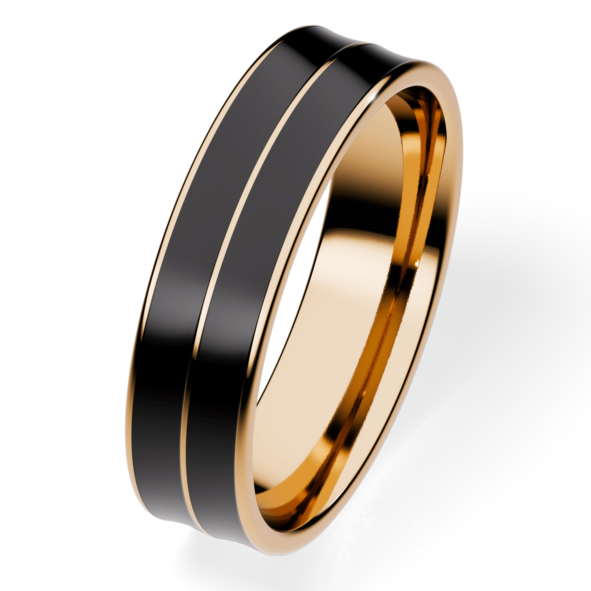 Obrączka z czarną emalią płaska dwukolorowa z żółtego złota 5mm